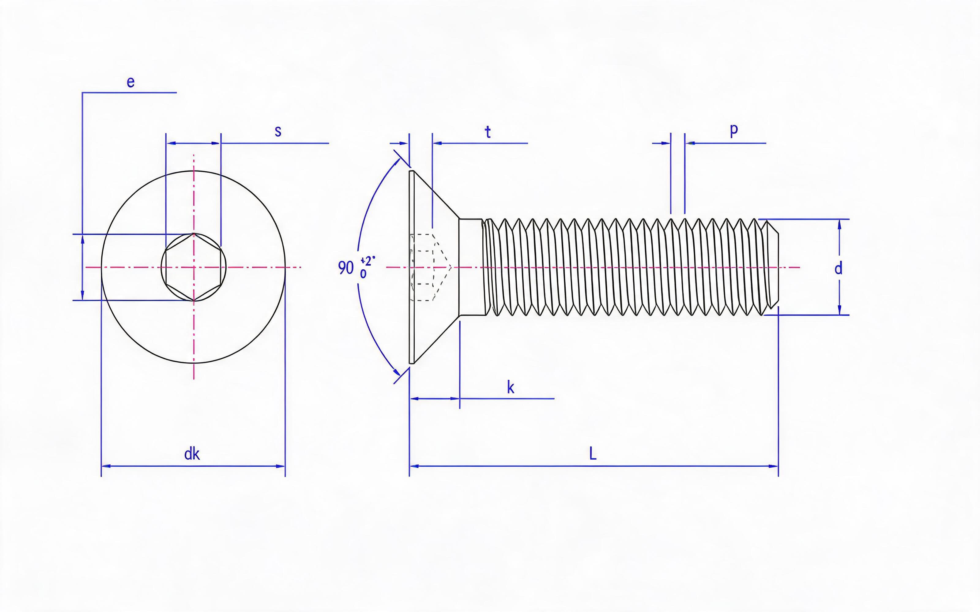 Hexagon socket countersunk head screw Standard Drawing