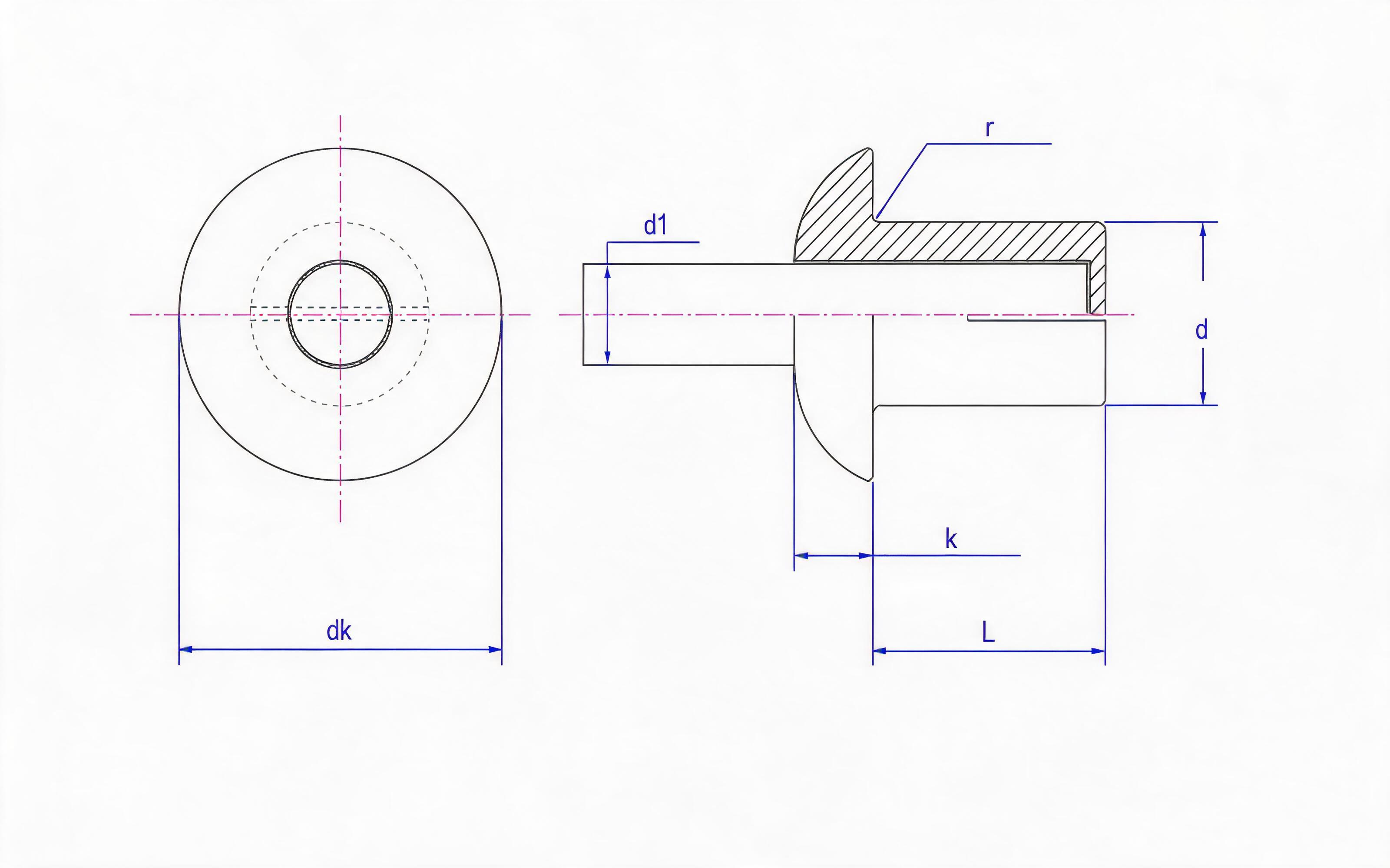 Round head driving rivet Standard Drawing