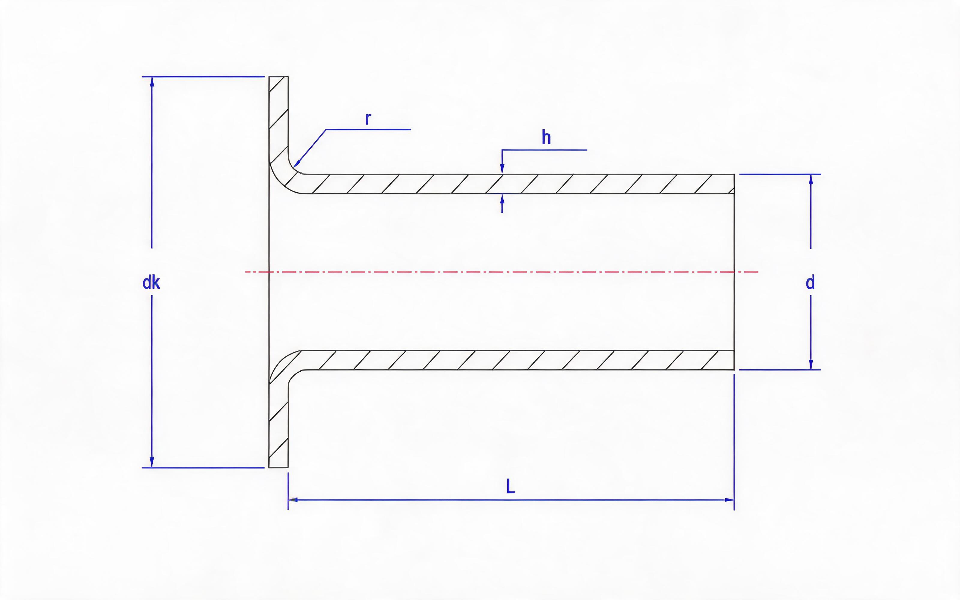 Flat head blind rivet type A (wall thickness 0.25mm) Standard Drawing