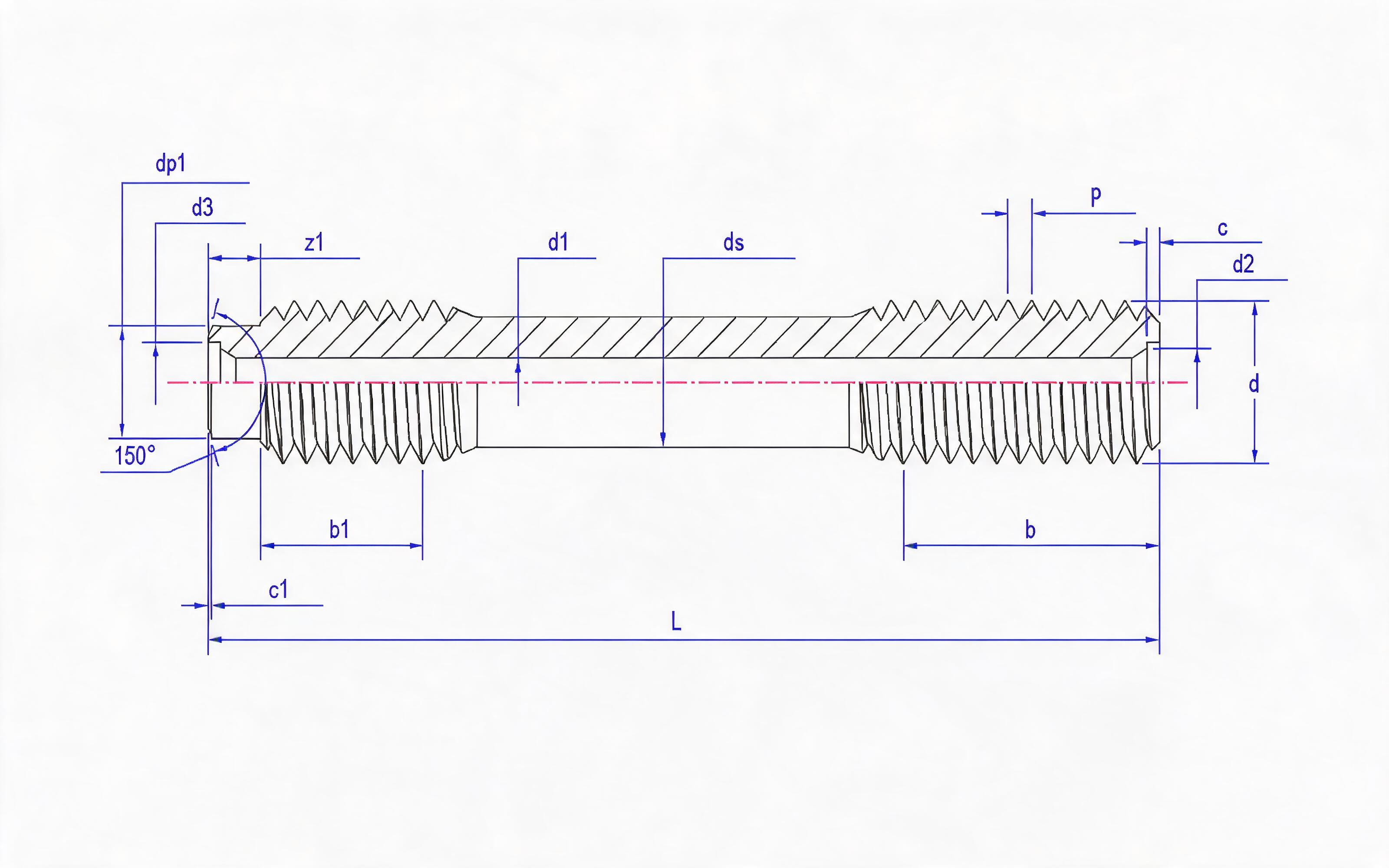 C and L Double-head Long Thread Studs (d ≥ 64mm) Table 2 Standard Drawing