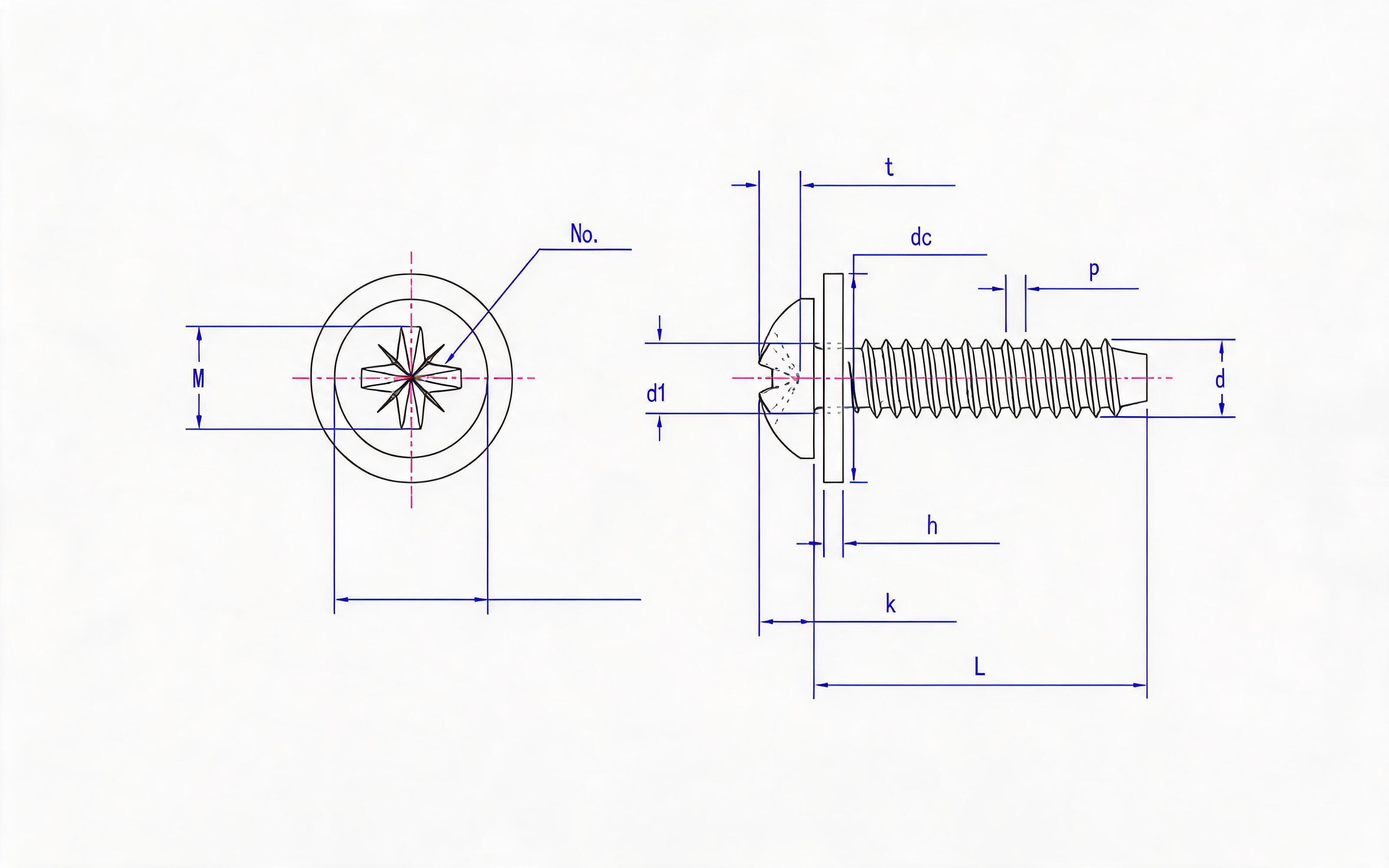 Type F combination of herringbone groove panhead self-tapping screw and flat washer Standard Drawing