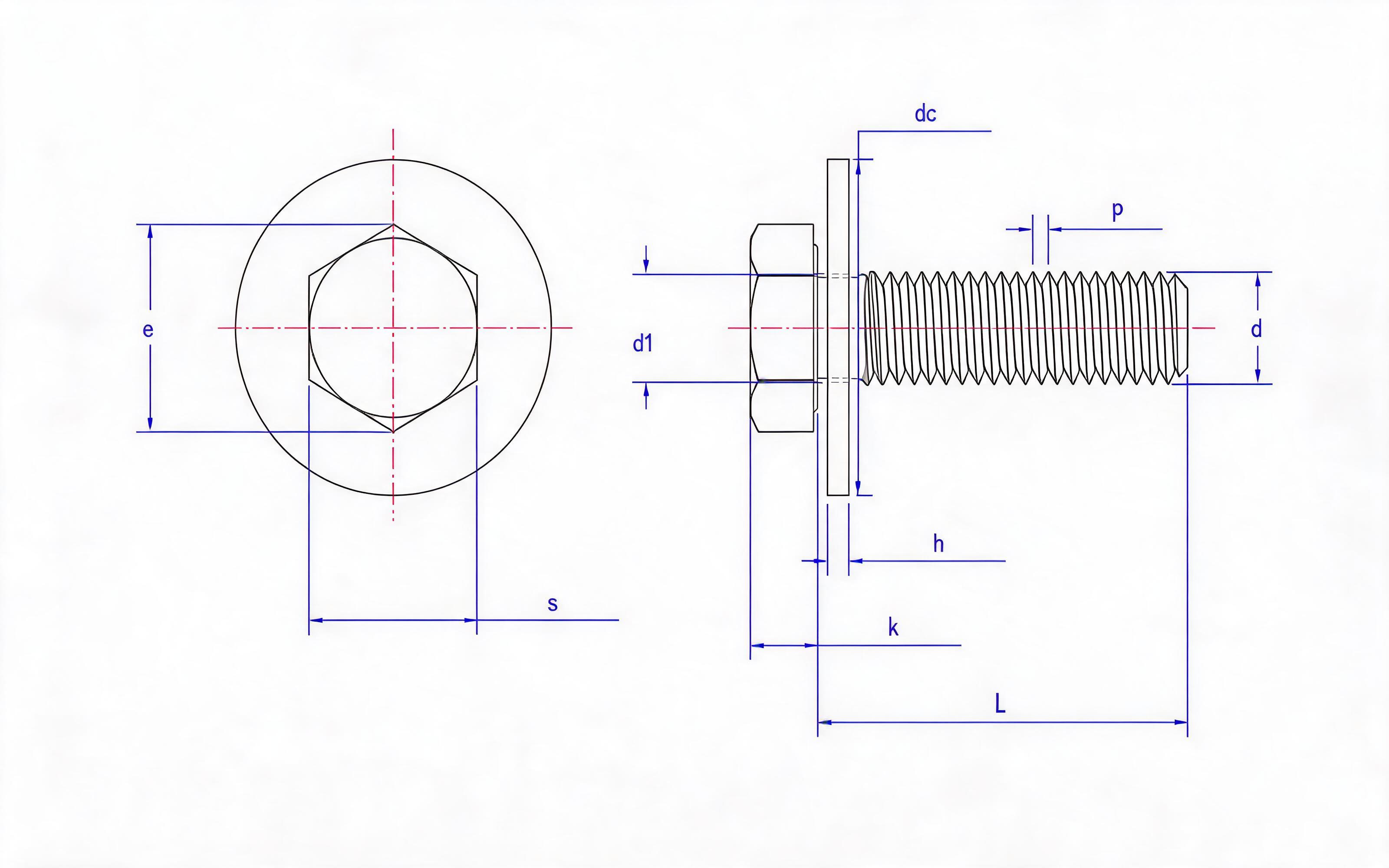 Combination of hexagon bolt and large flat washer Standard Drawing