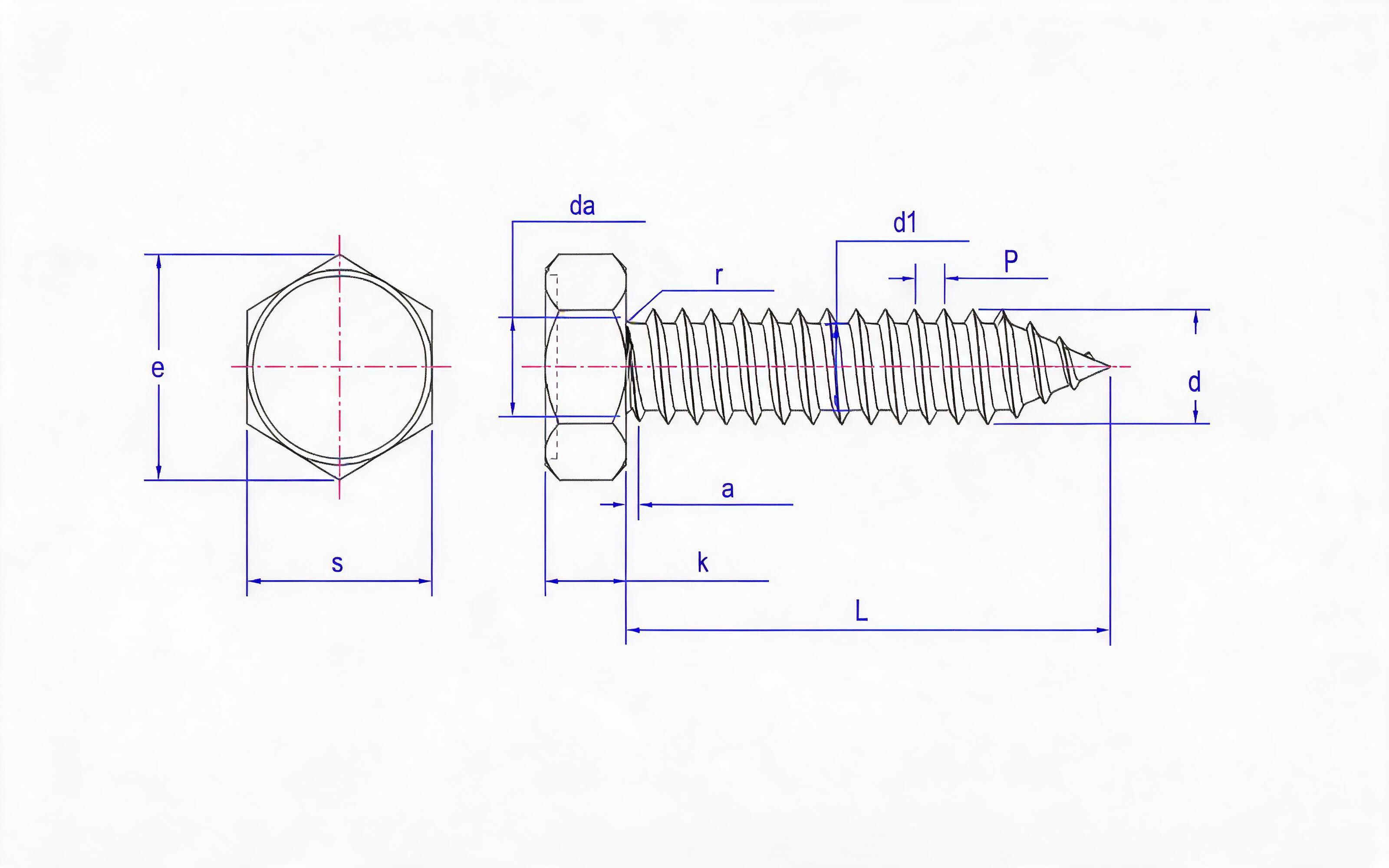 Hexagon self-tapping screw type C Standard Drawing