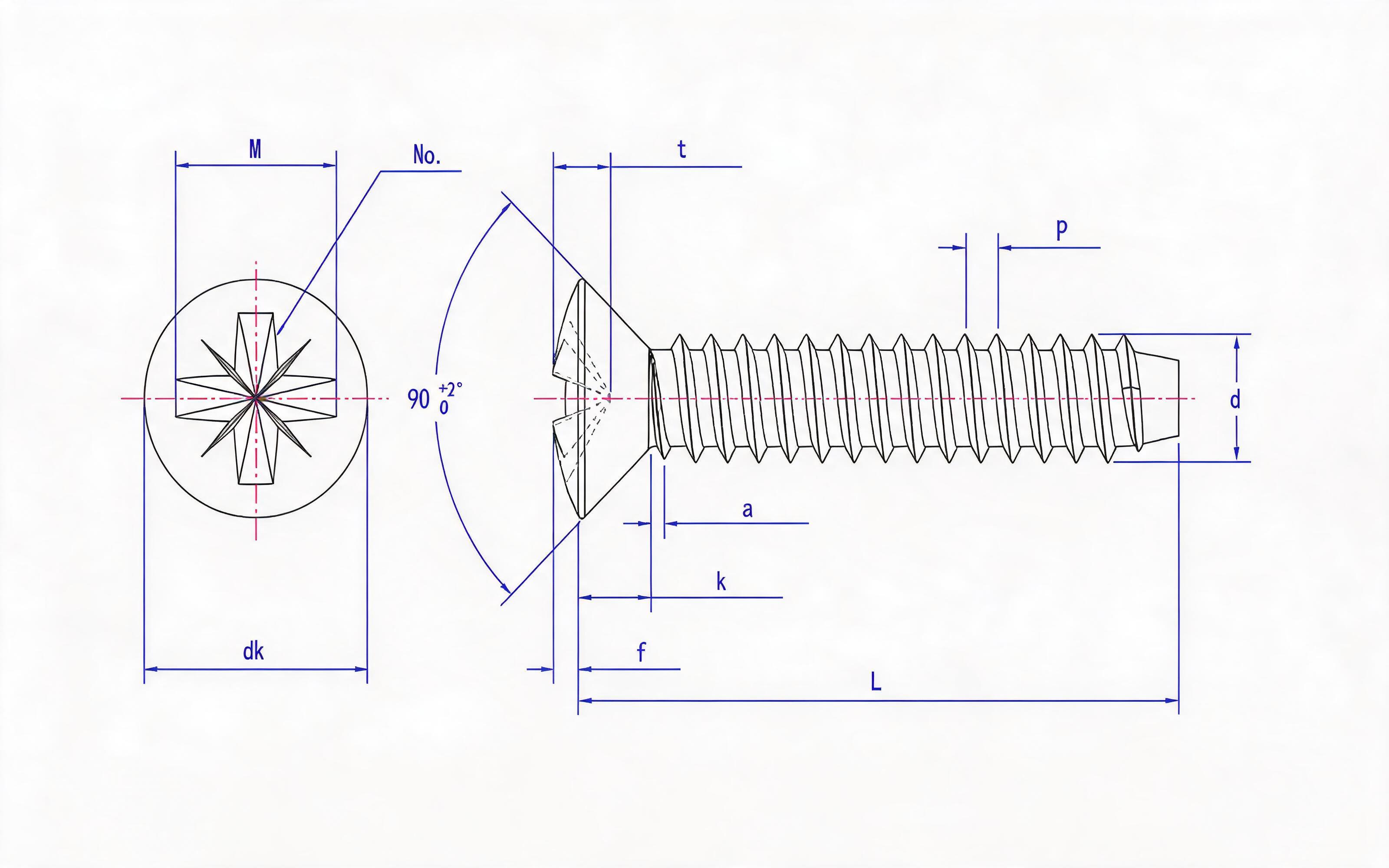 Type F countersunk head self-tapping screw with herringbone groove Standard Drawing