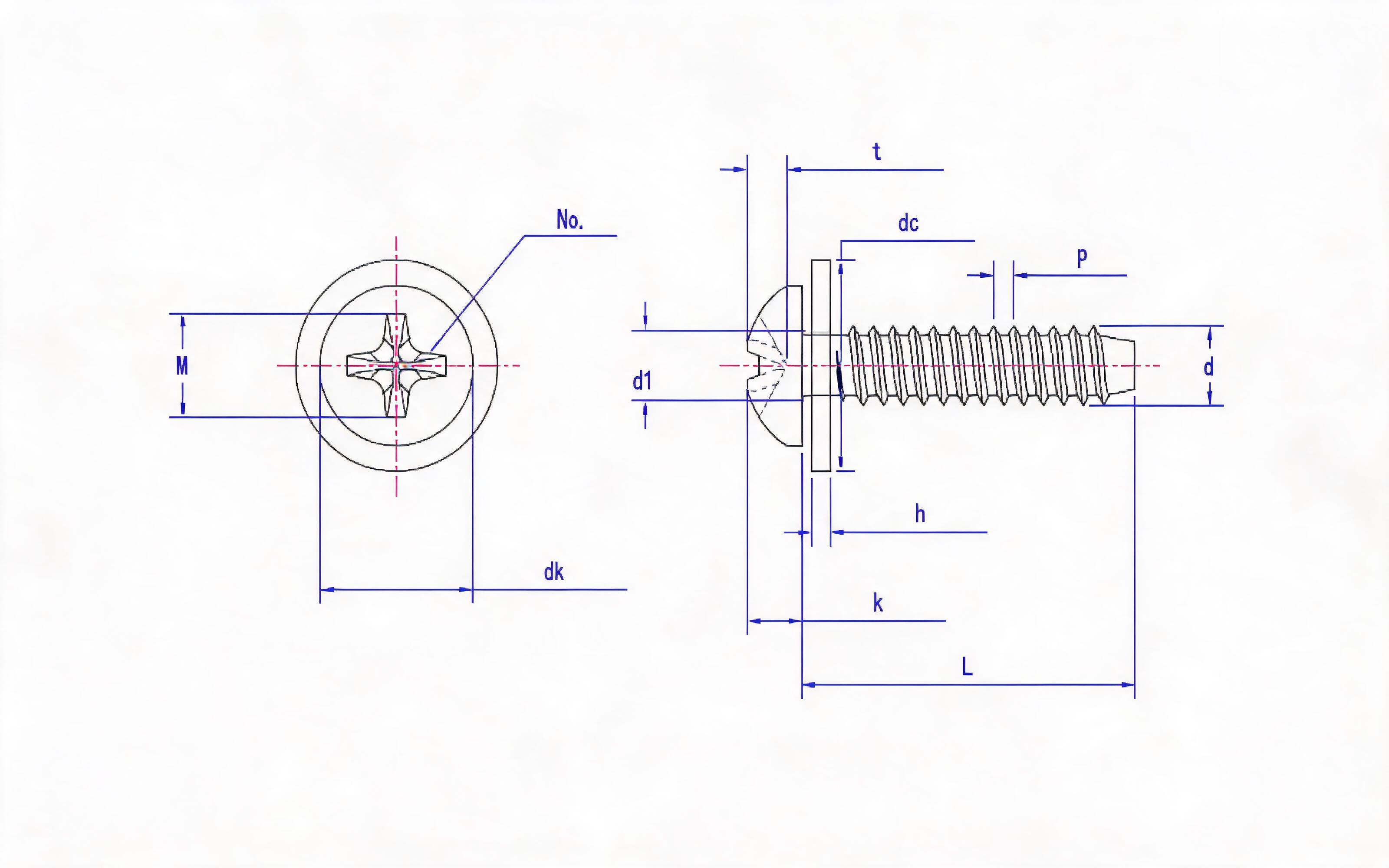 Cross recessed panhead self-tapping screw and flat washer combination type F Standard Drawing