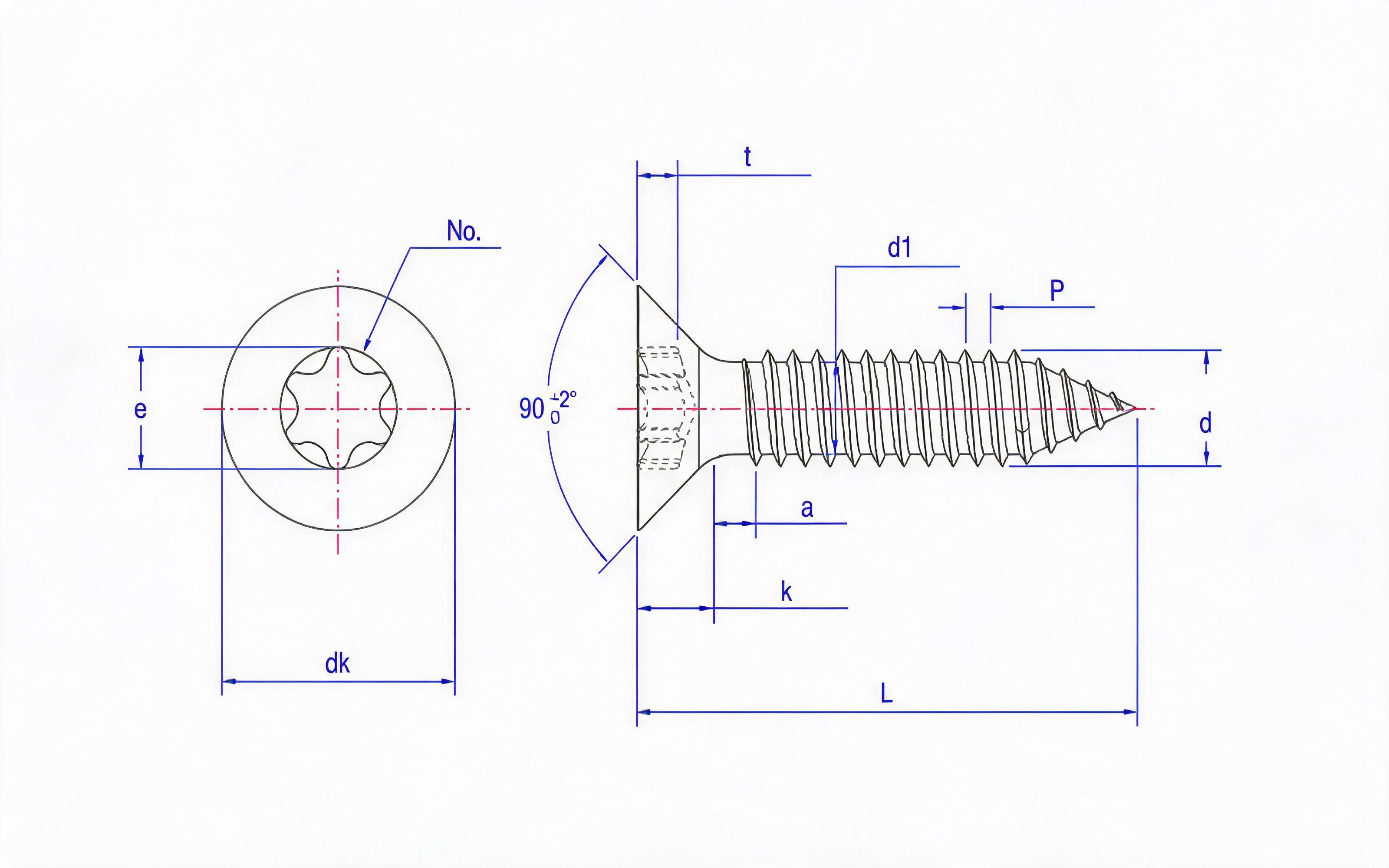 Torx recessed countersunk head self-tapping screw type C Standard Drawing