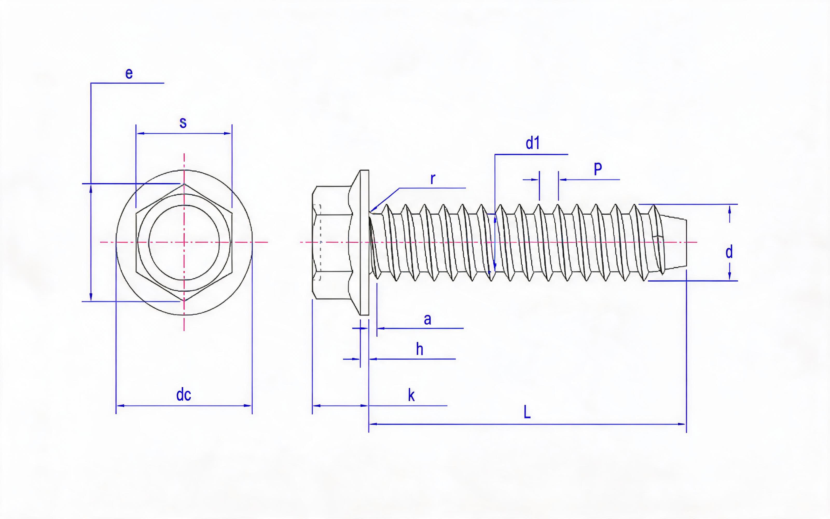 Hexagon flange self-tapping screw type F Standard Drawing