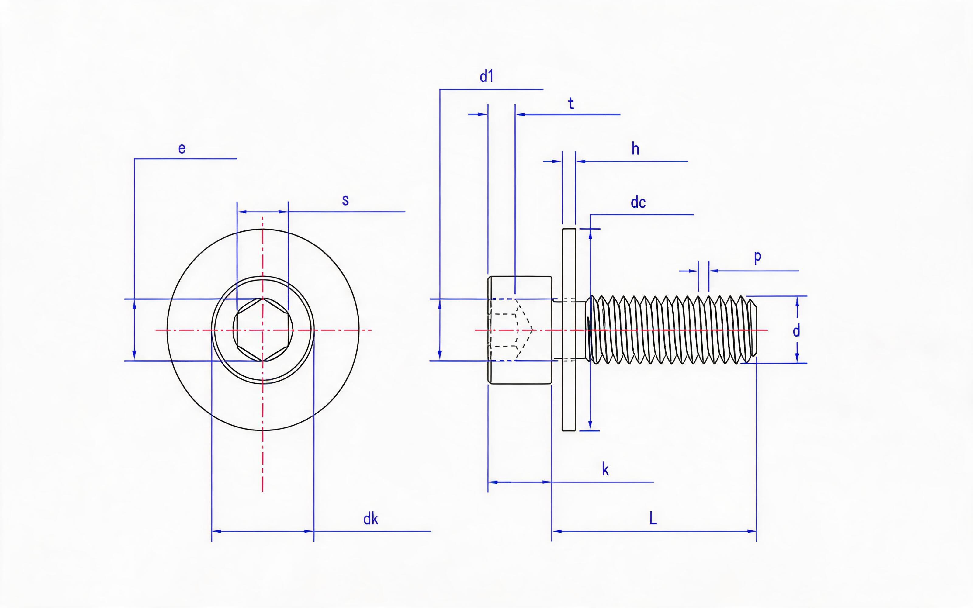 Hexagon socket head cap screw and large flat washer combination Standard Drawing