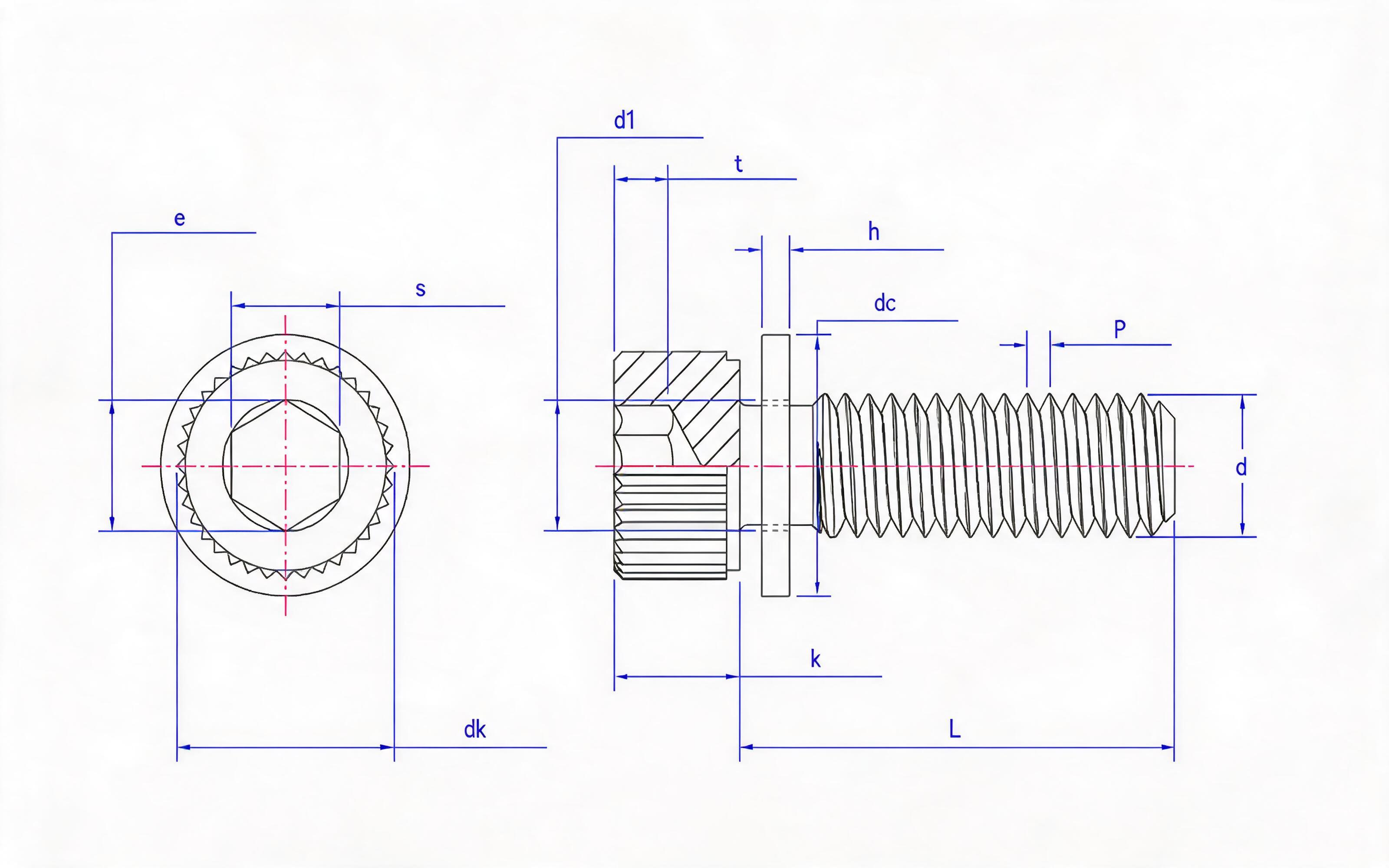 Knurled hexagon socket head cap screw and small flat washer combination Standard Drawing