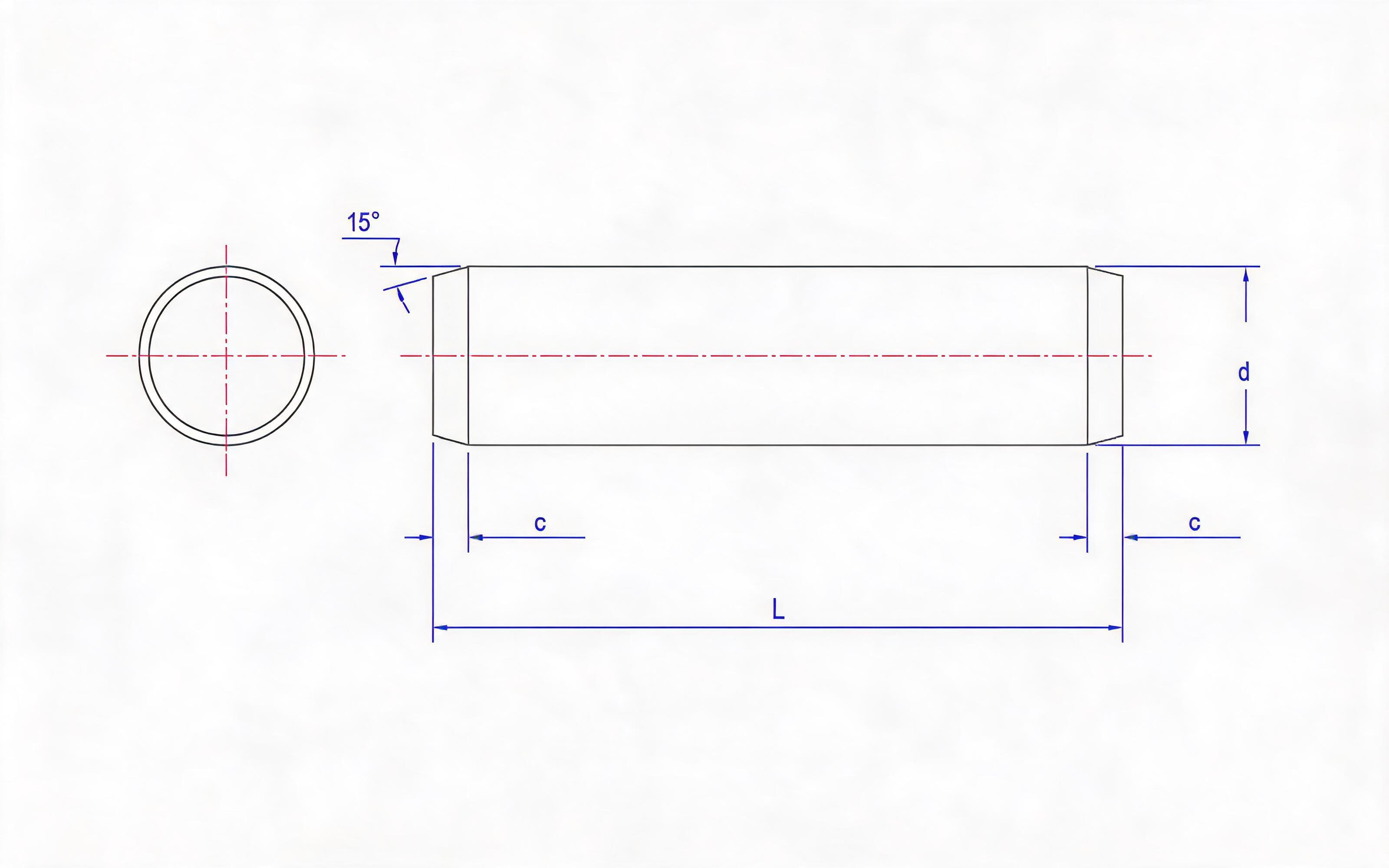Unhardened cylindrical pin (d m6) Standard Drawing