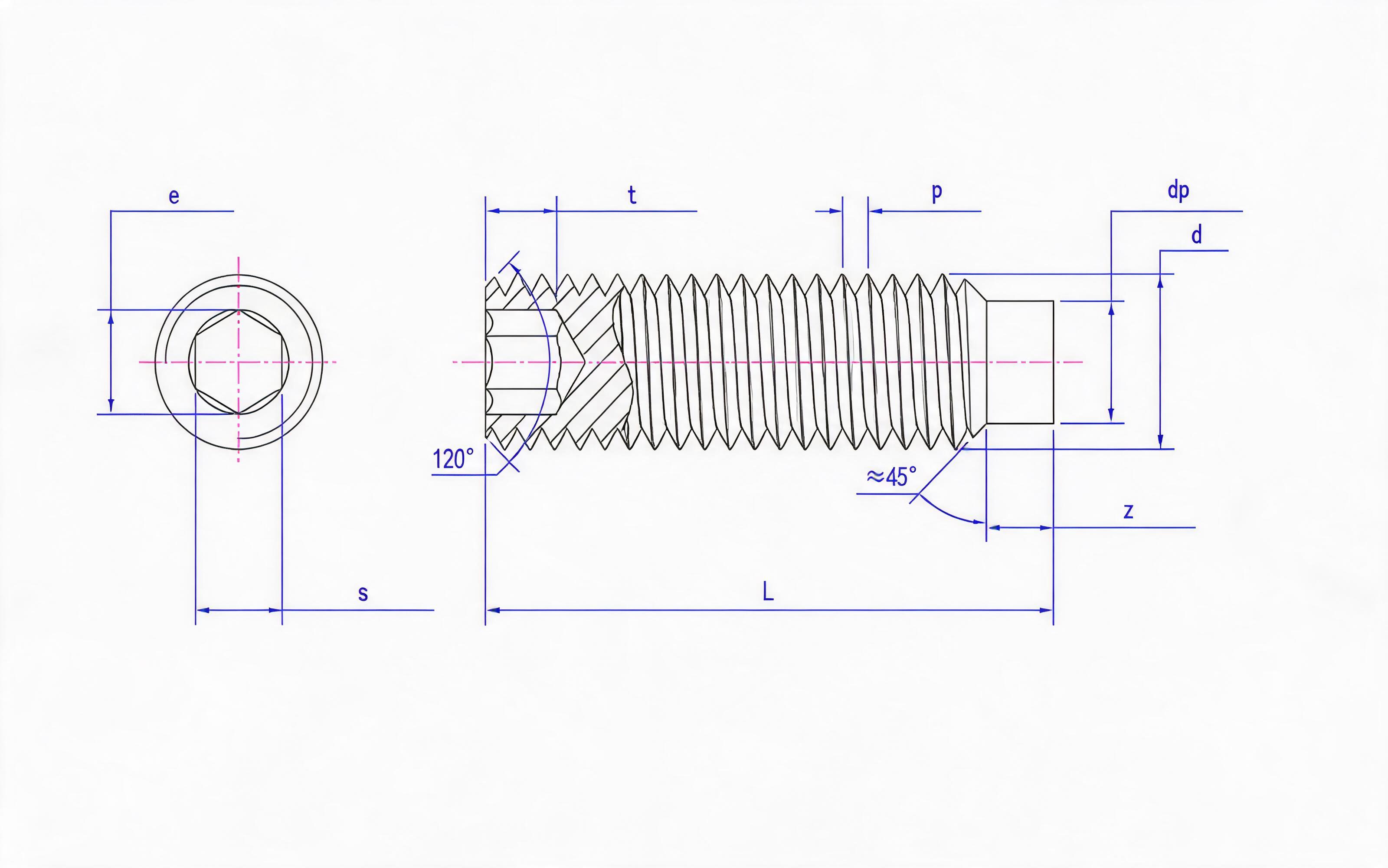 Hexagon socket set screw with cylindrical end Standard Drawing
