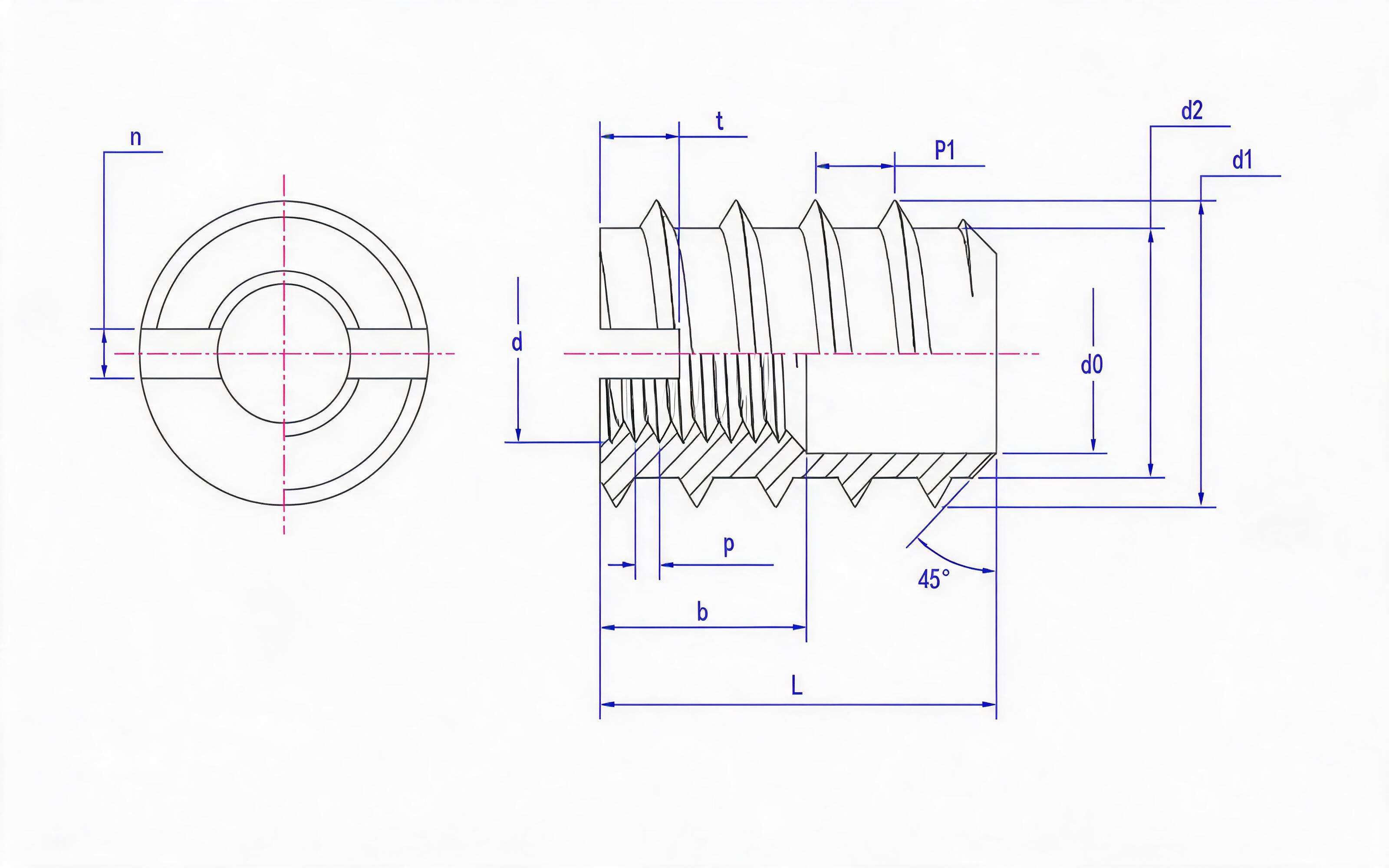 Slotted internal and external nut Standard Drawing