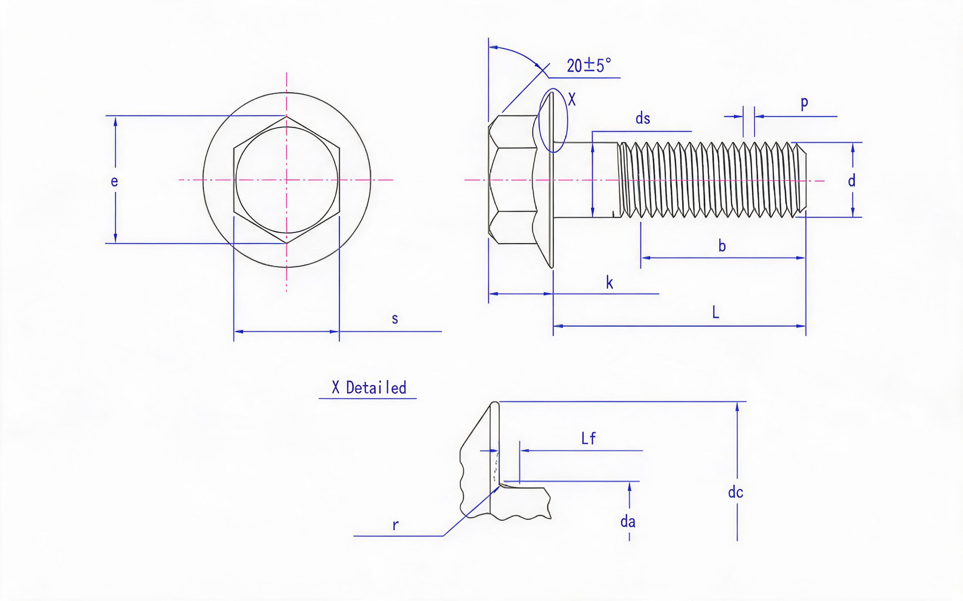 Hexagon flange bolt (type F) Standard Drawing