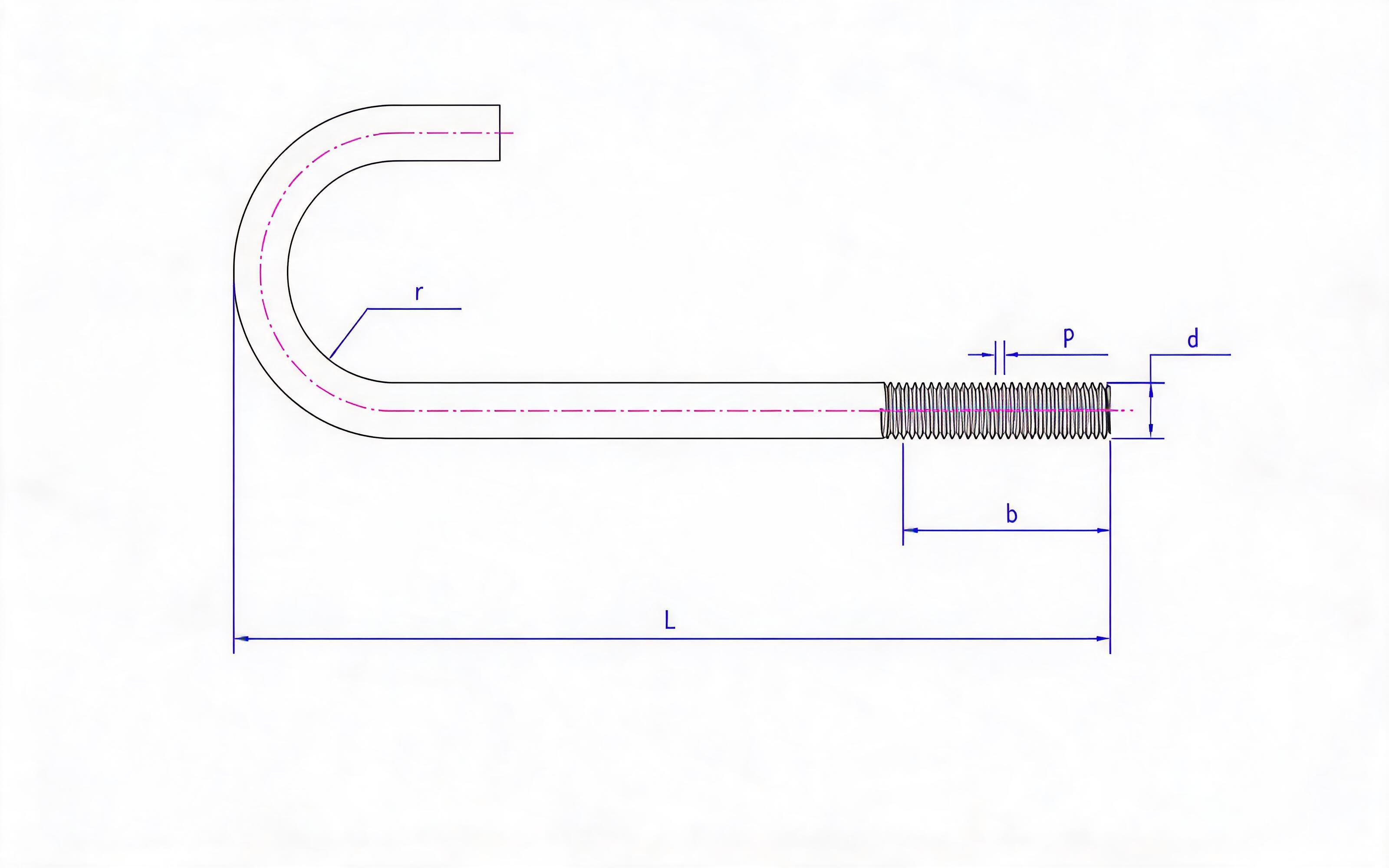 High-strength anchoring J-shaped anchor bolt for steel structure Type B Standard Drawing