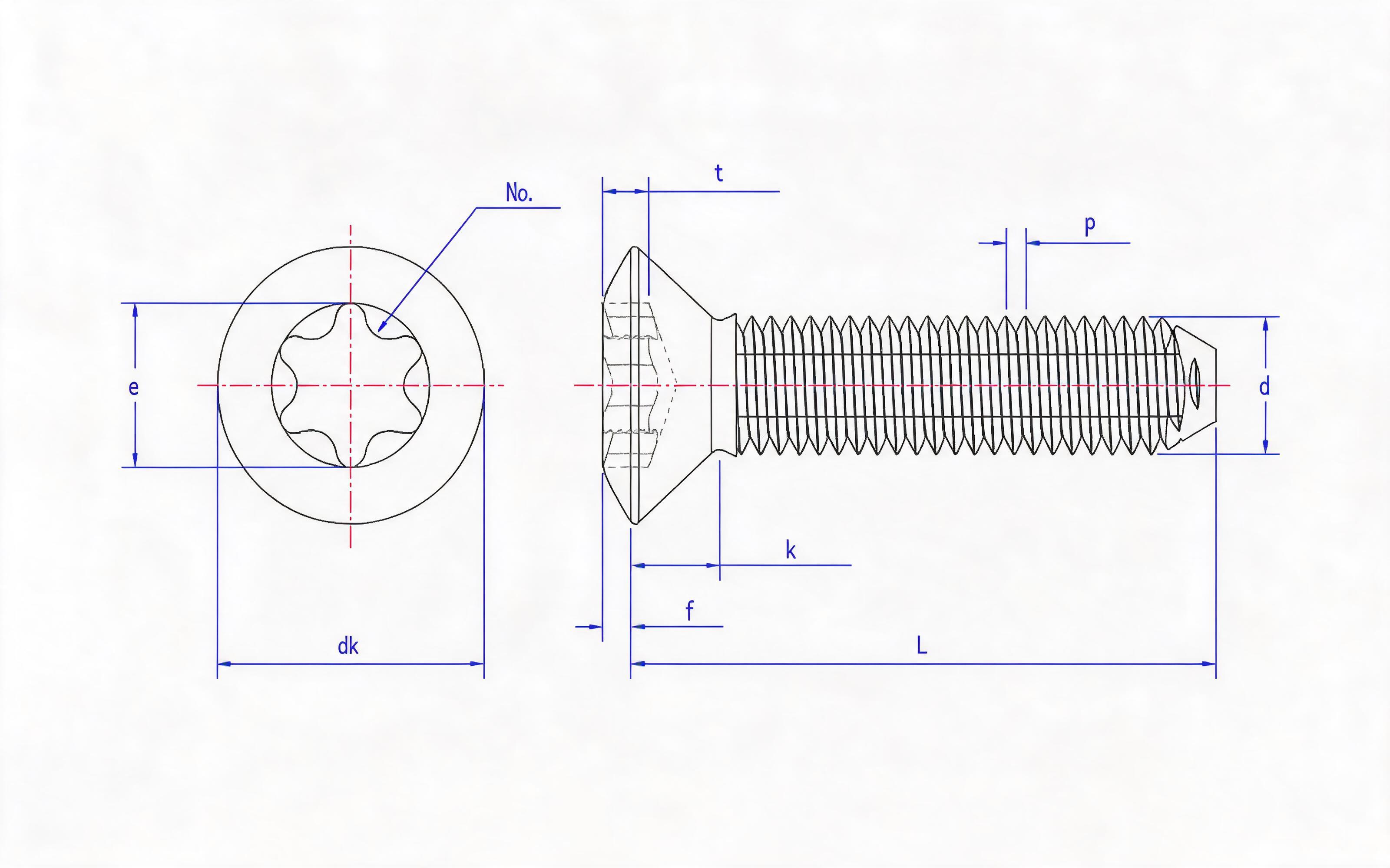 Triangular lock screw with 90 ° hexagon socket and semi-countersunk head Standard Drawing