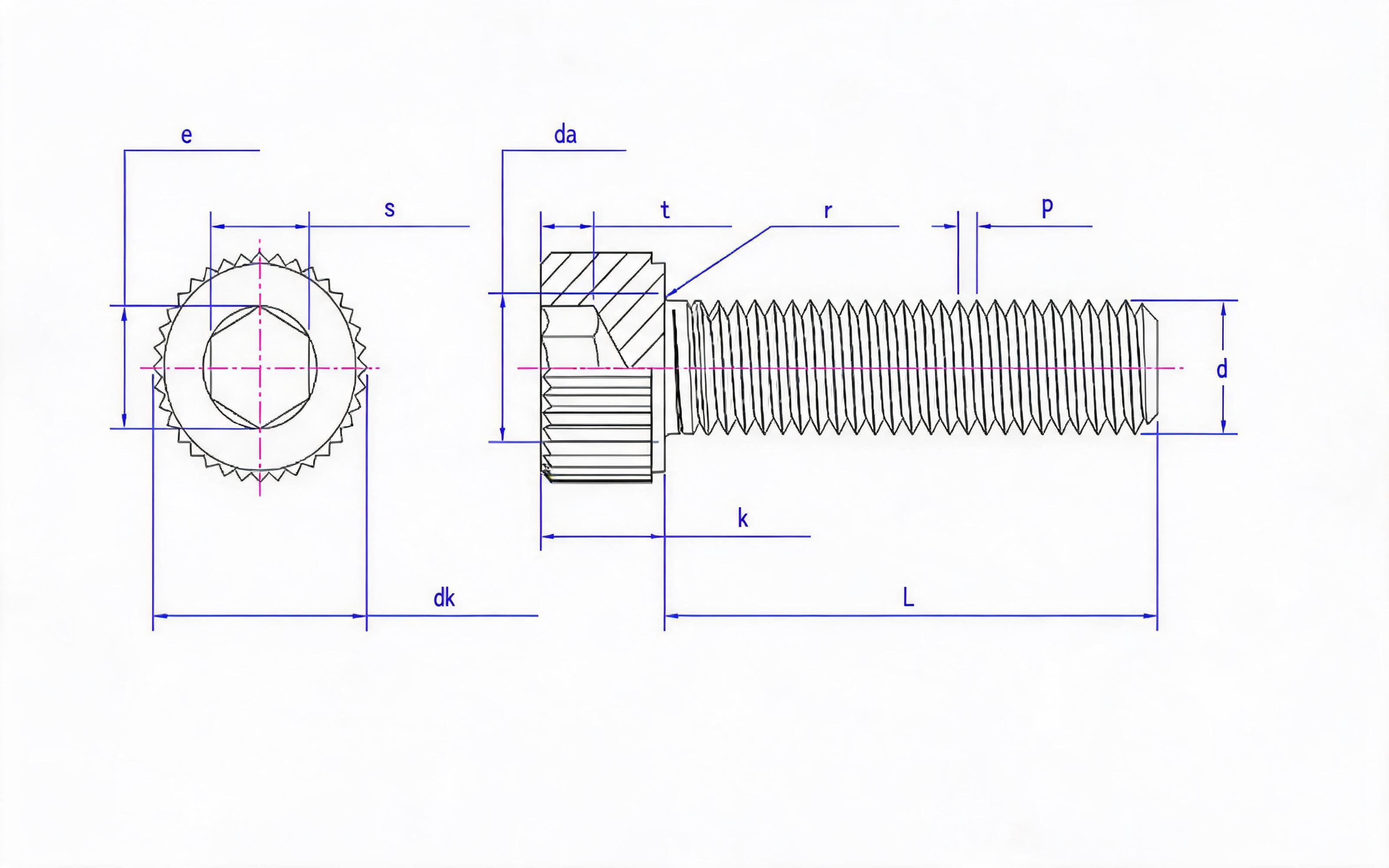 Full thread Knurled hexagon socket head full thread screw (enterprise standard) Standard Drawing