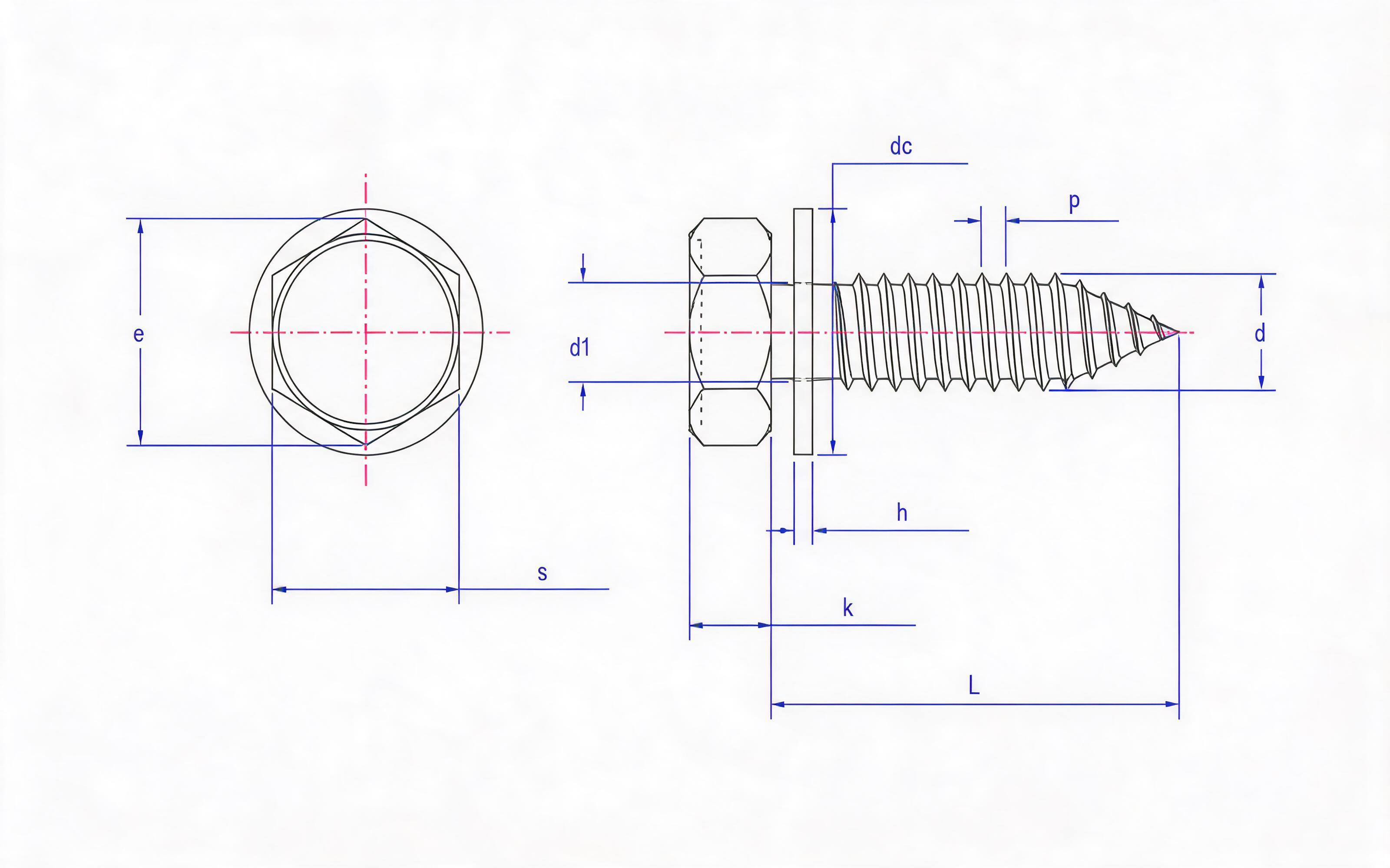 Hexagon self-tapping screw and flat washer combination type C Standard Drawing