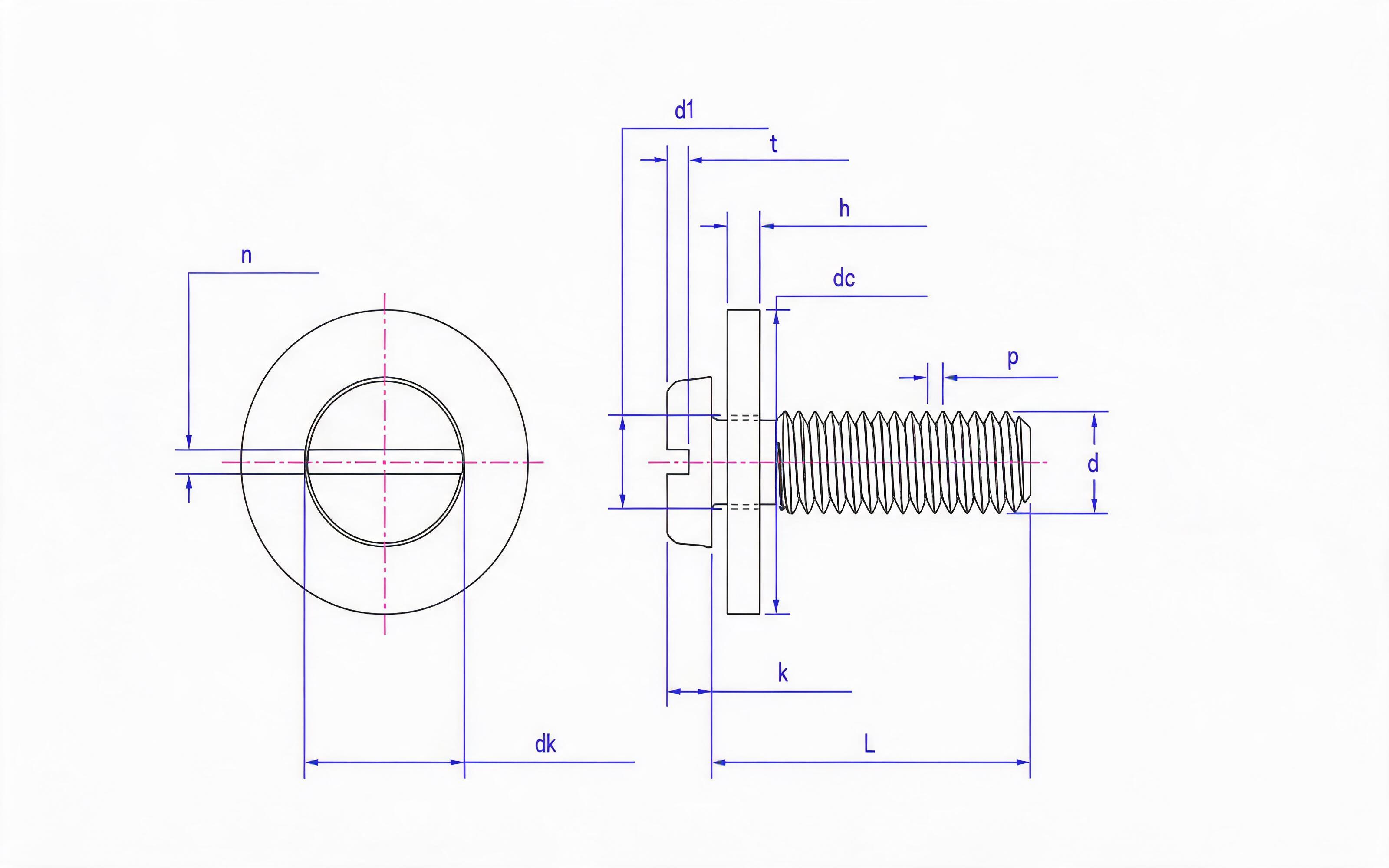 Combination of slotted panhead screw and large flat washer Standard Drawing