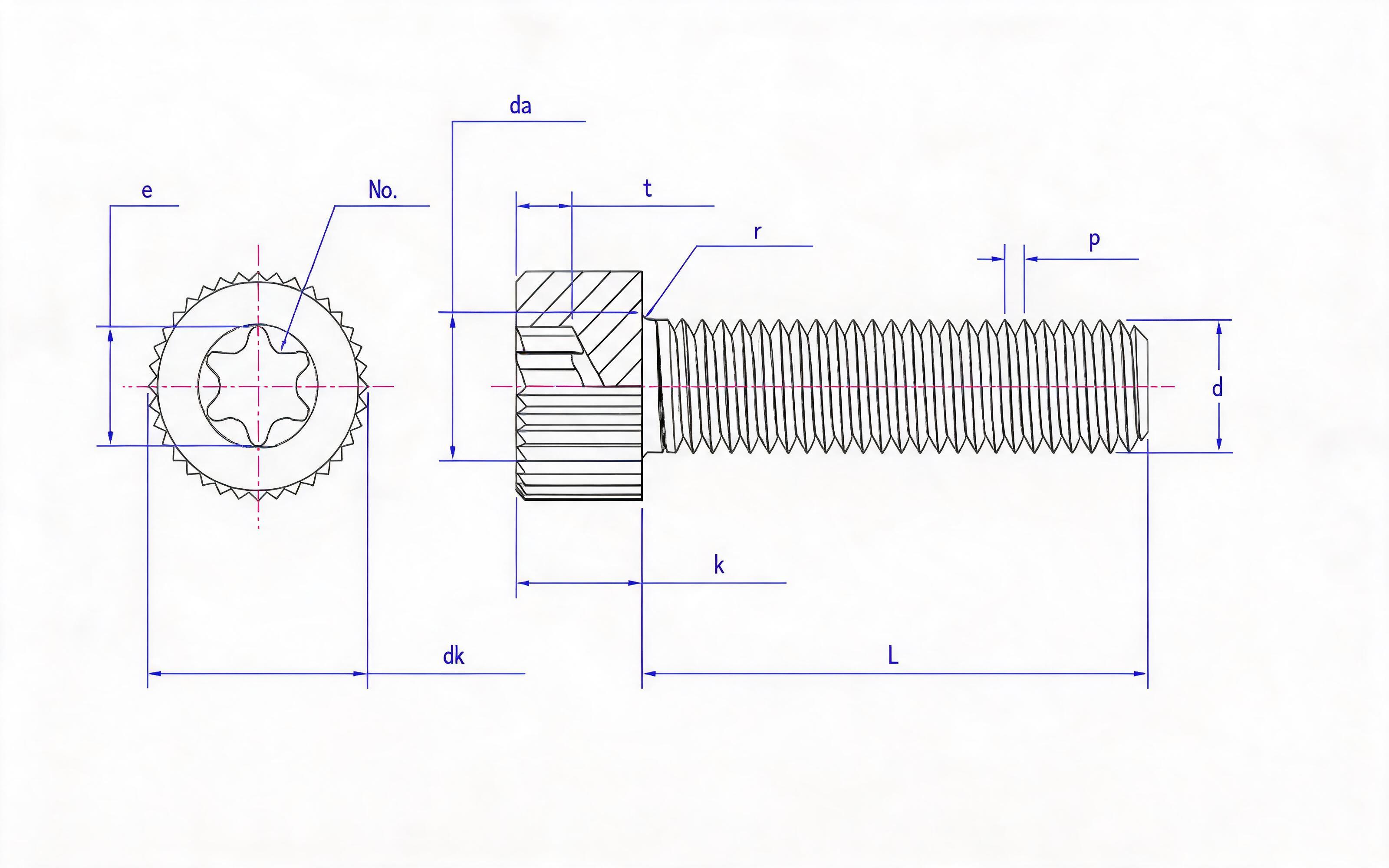 Knurled hexagon socket cheese head screw Standard Drawing