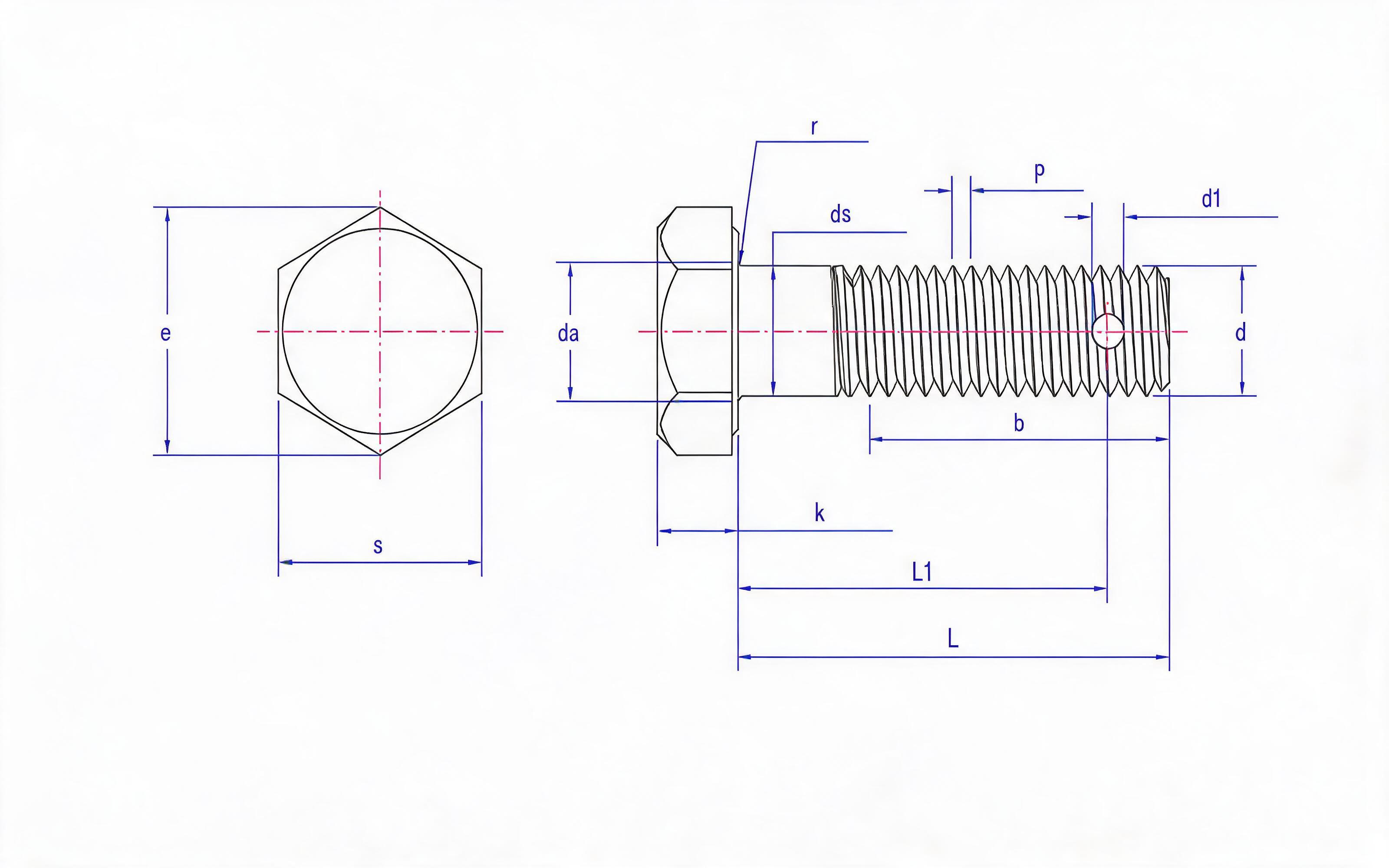 Hexagon screw bolt with hole Standard Drawing