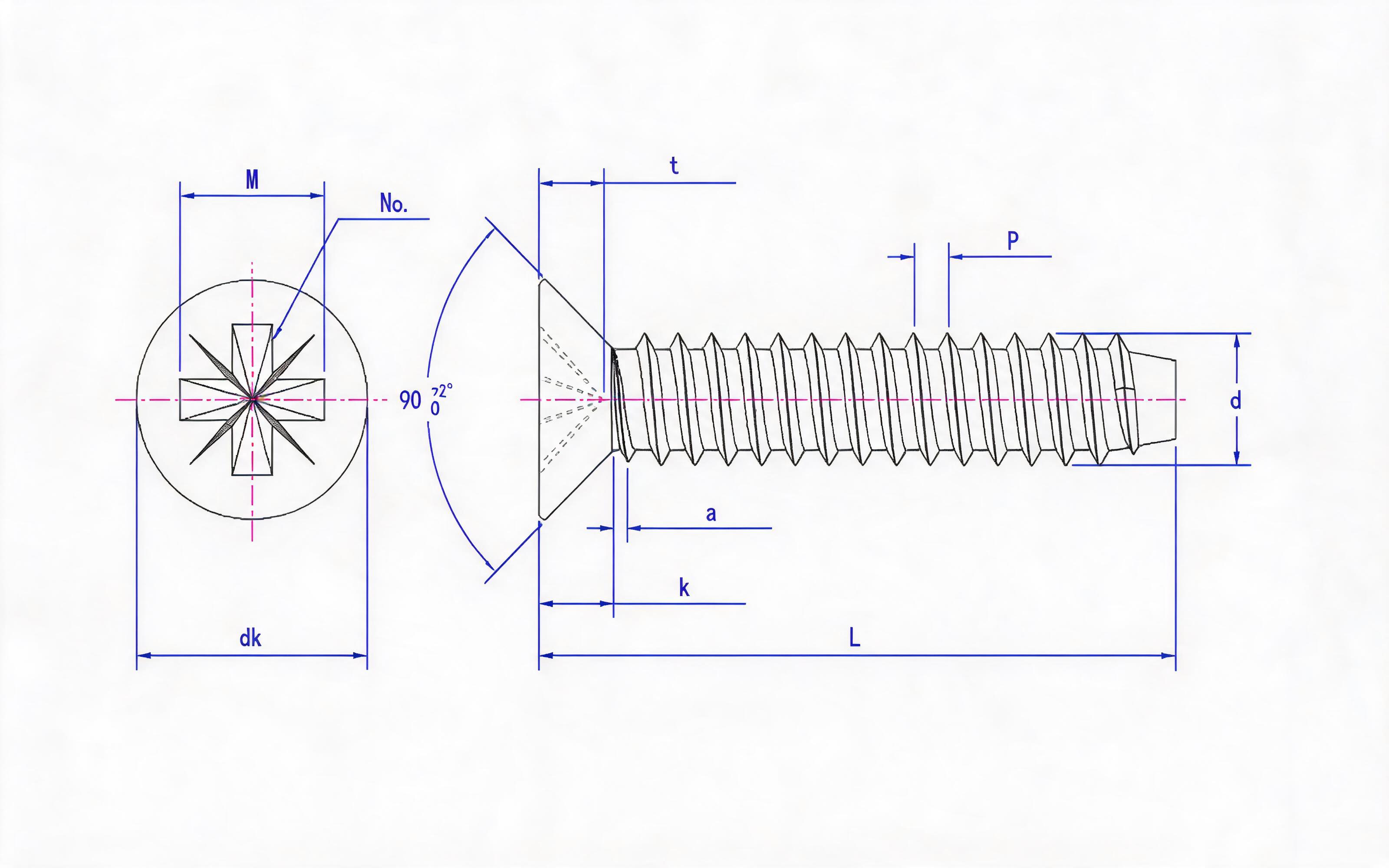 Type F countersunk head self-tapping screw with herringbone groove Standard Drawing