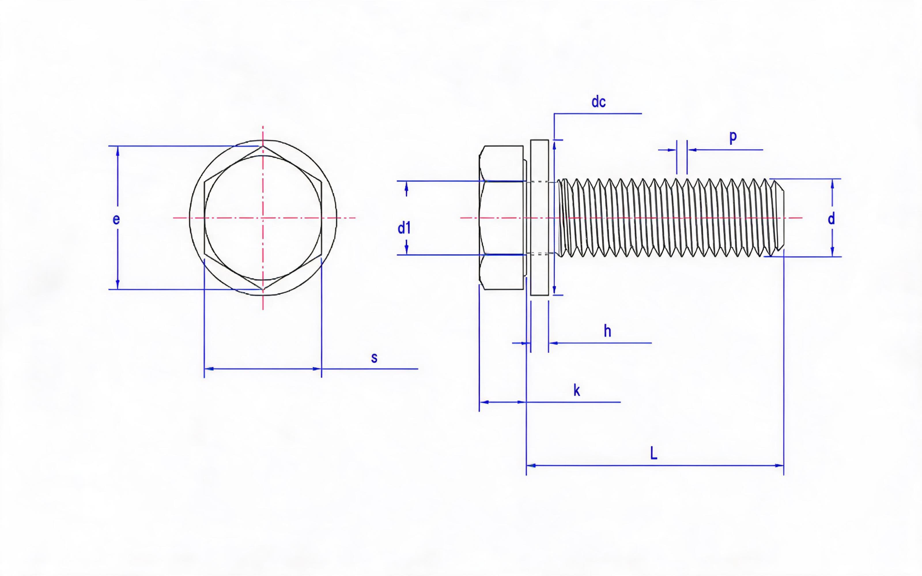 Combination of hexagon bolt and small flat washer Standard Drawing