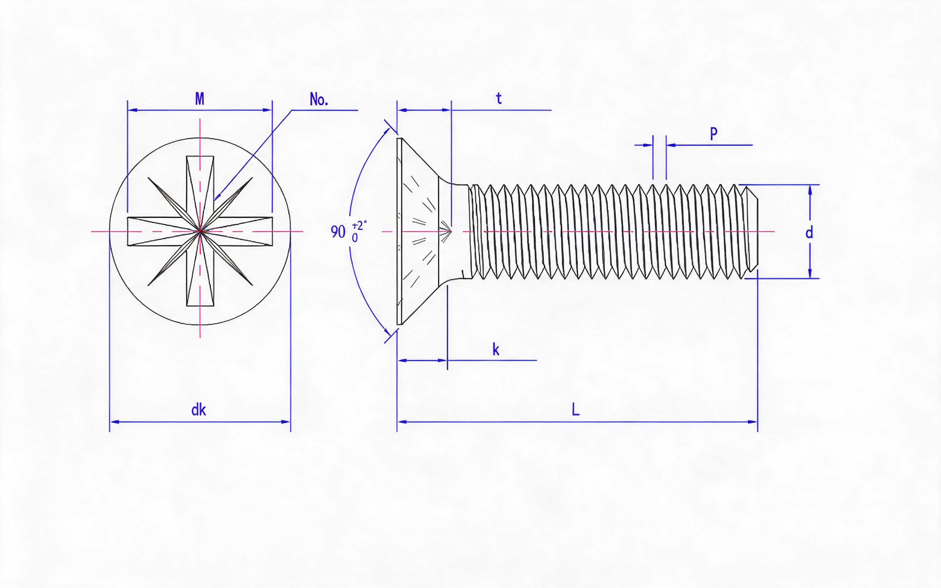 Grade 4.8 mitre groove countersunk head screw (Z-groove) Standard Drawing
