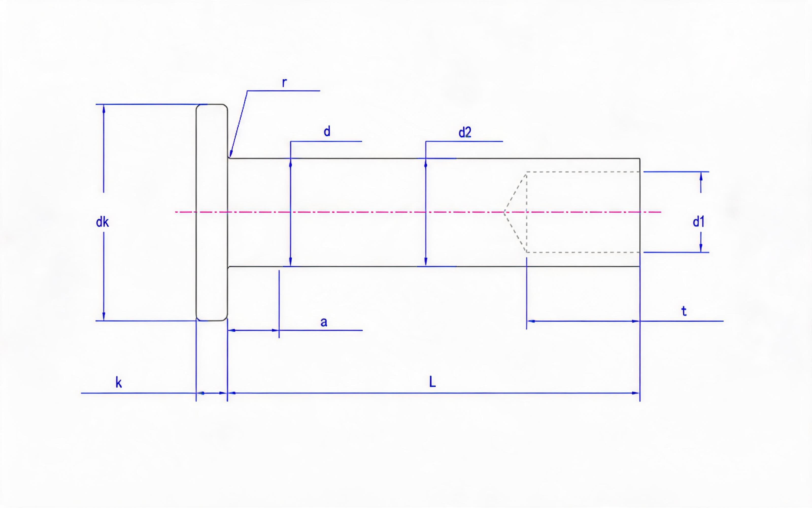 PLAIN HEAD SEMI-HOOK RIVETS (TYPE B DEEP SLOT) Standard Drawing
