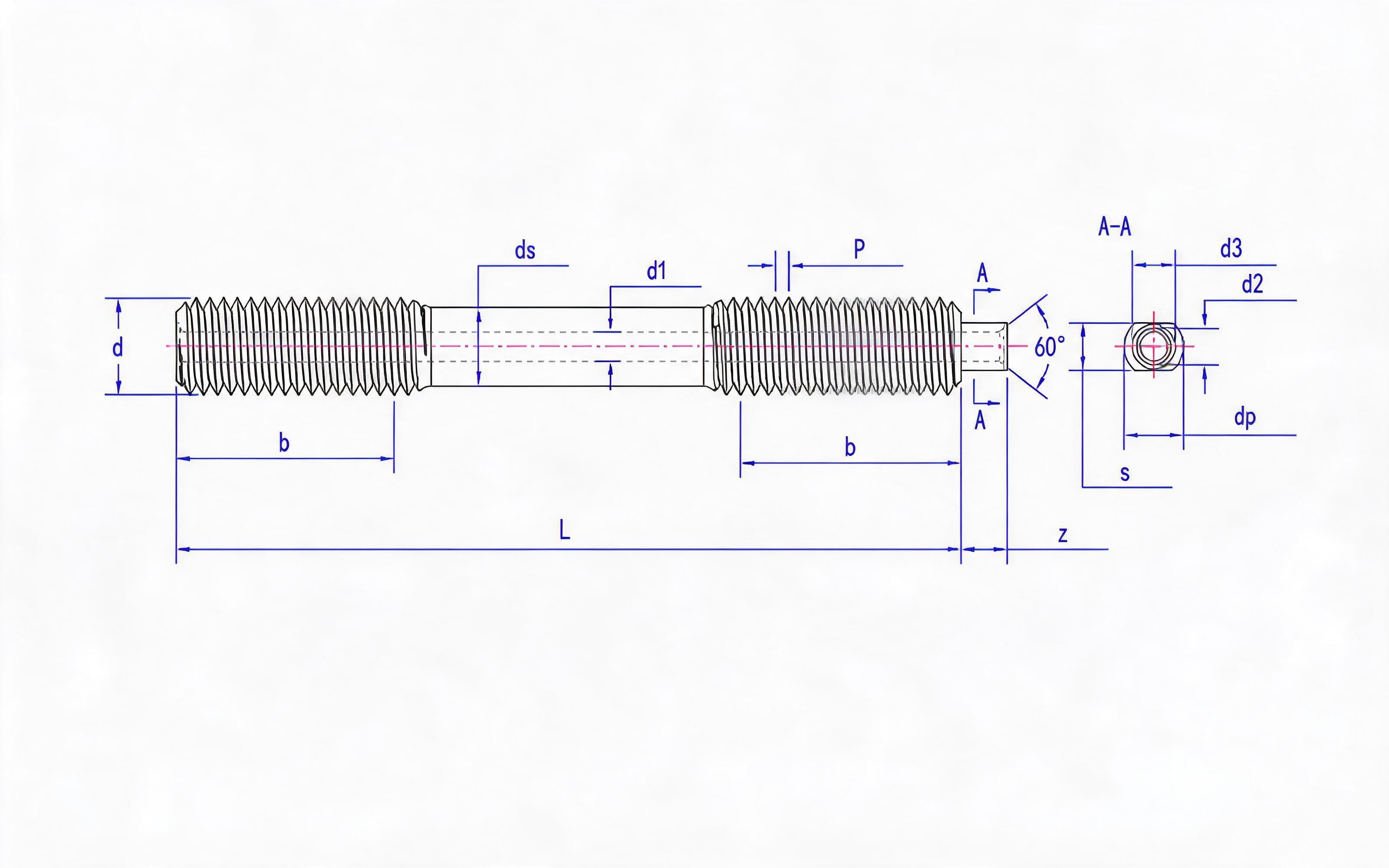 Type A Double-head Equal Length Extended Thread Stud (d ≥ 64mm) Table 1 Standard Drawing