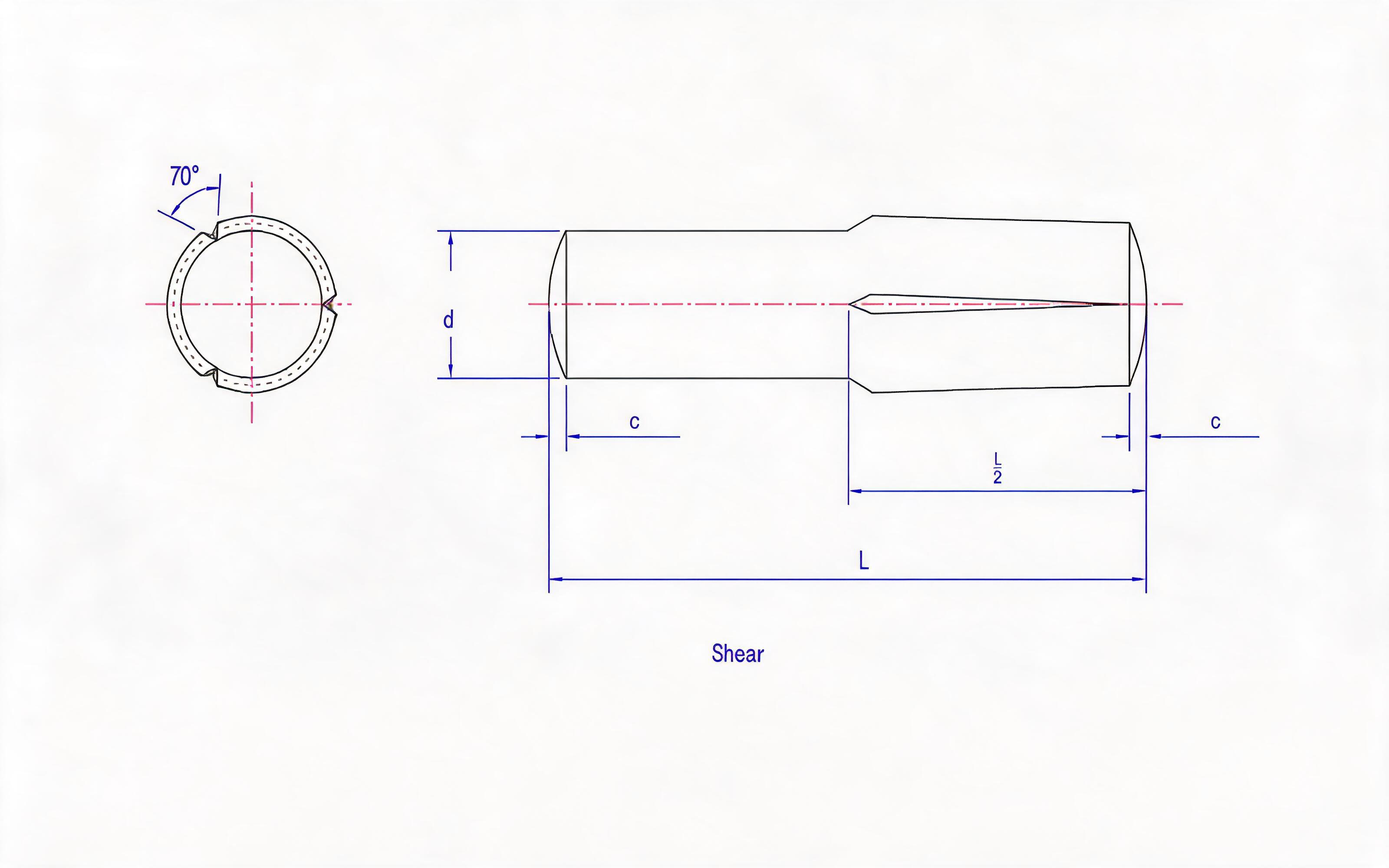 SLOTTED PIN WITH HALF LONG REVERSE TAPER SLOT Standard Drawing
