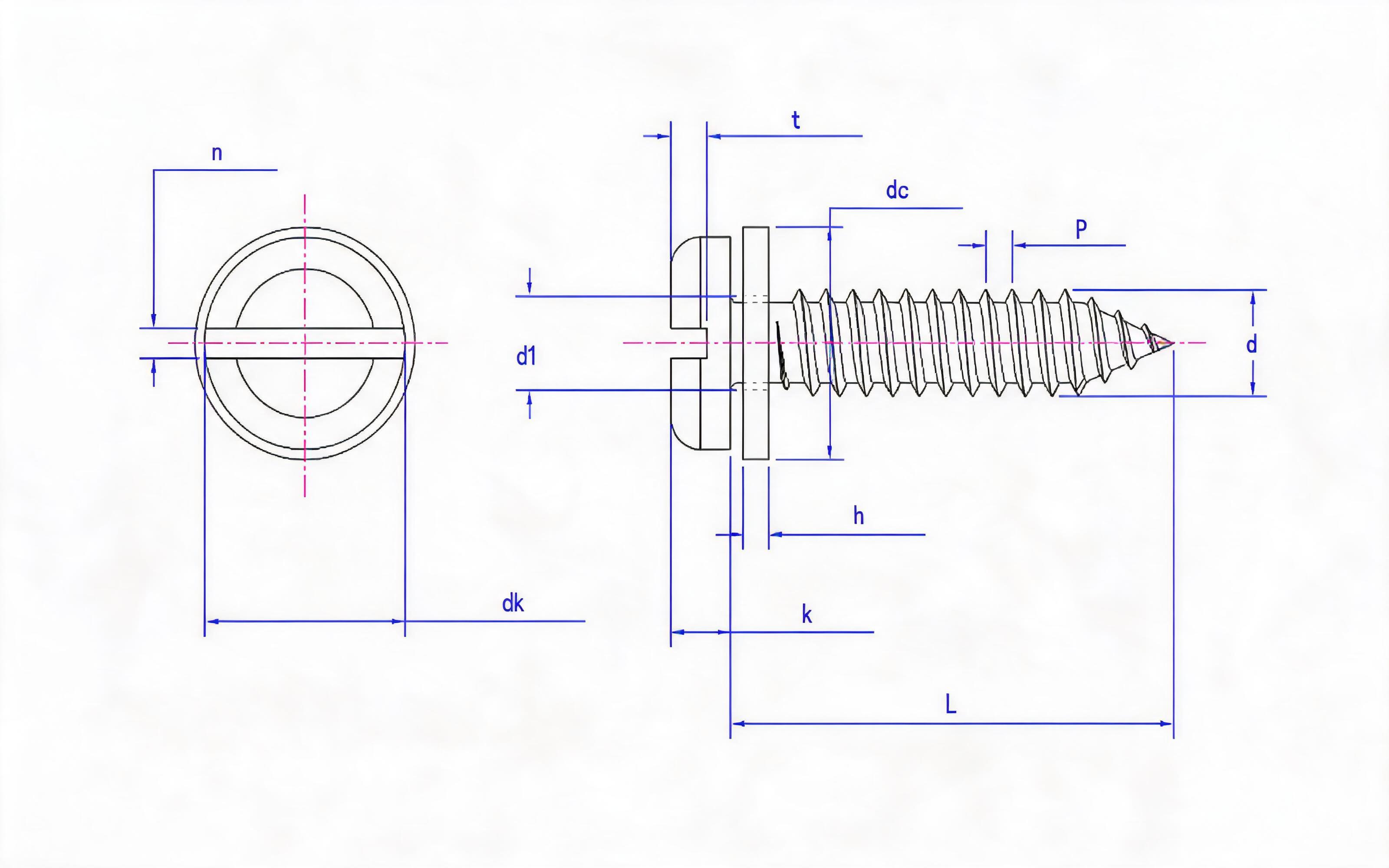 Slotted panhead self-tapping screw and flat washer combination type C Standard Drawing