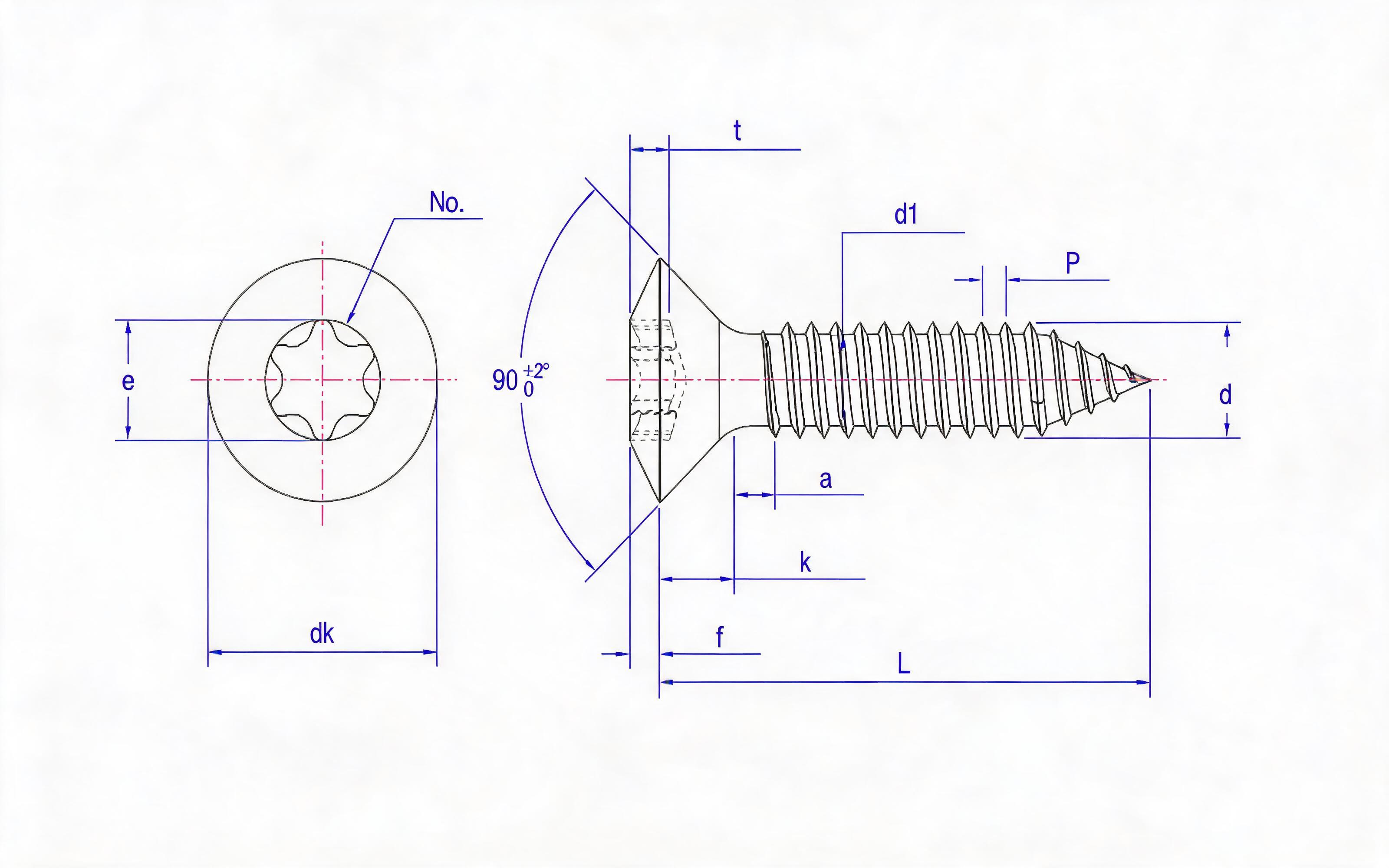 Type C hexagon socket countersunk head self-tapping screw Standard Drawing
