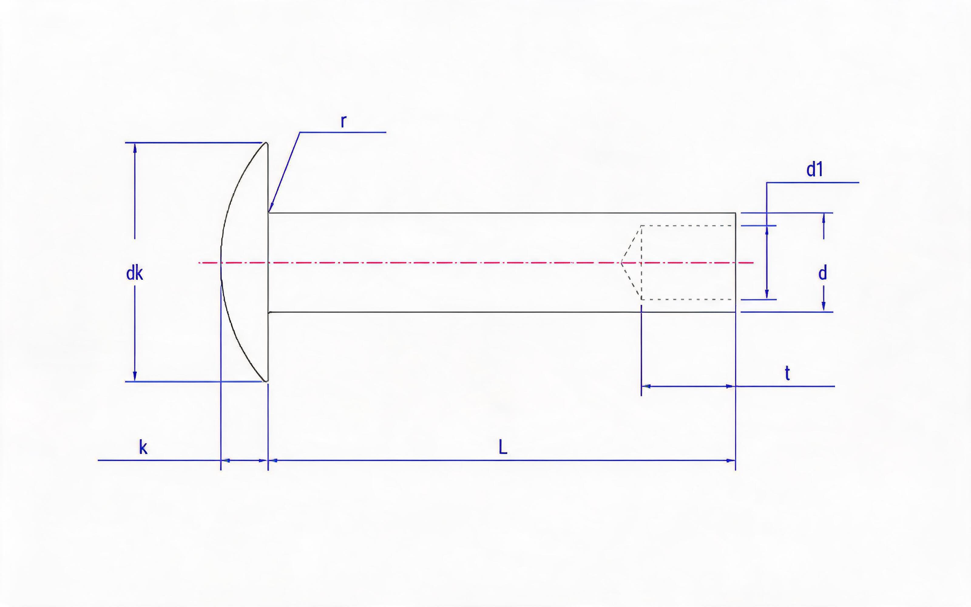 Large round head semi-hollow rivet (ferrous metal) Standard Drawing