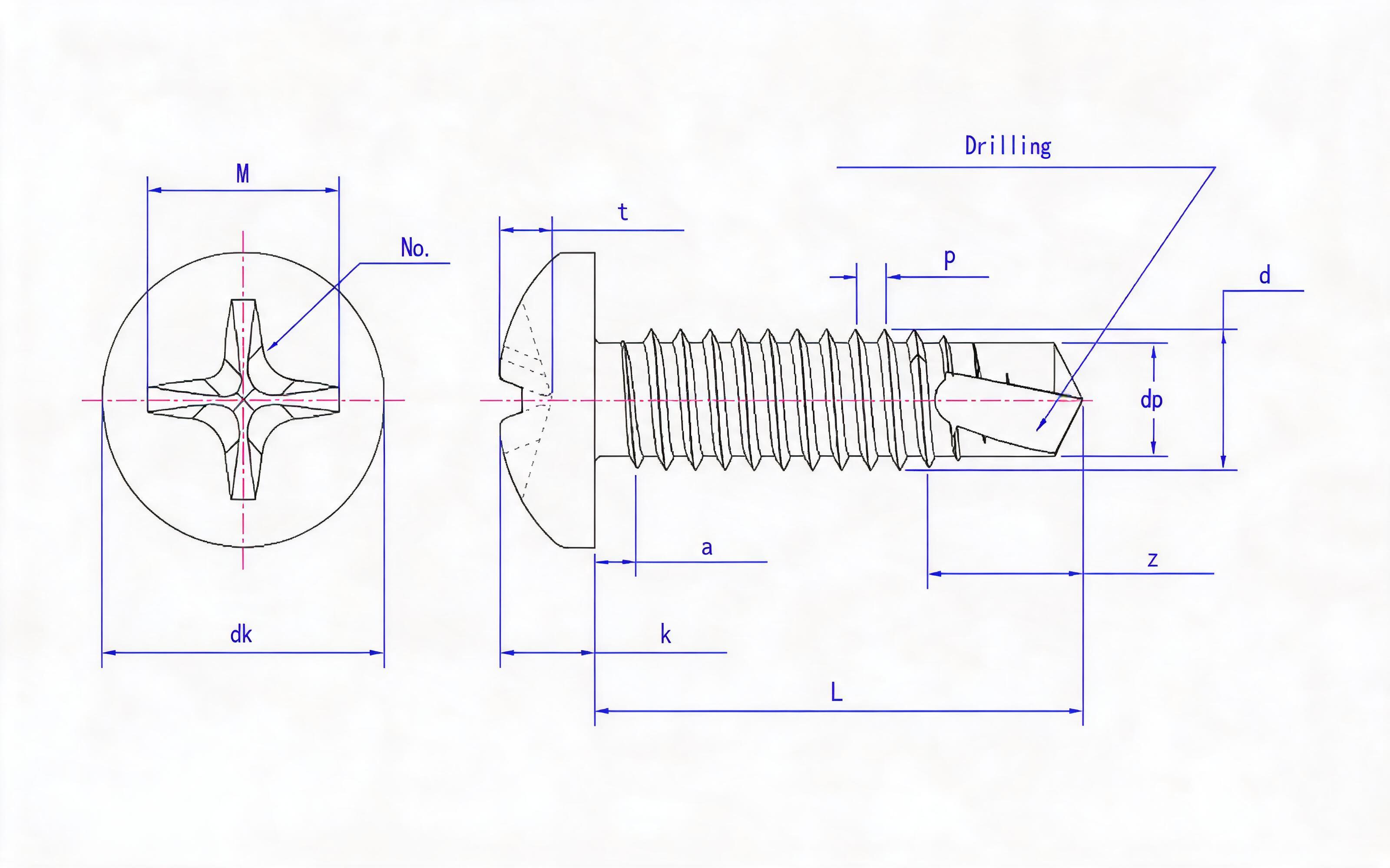 Cross recessed panhead self-tapping and self-drilling screw (H type) Standard Drawing