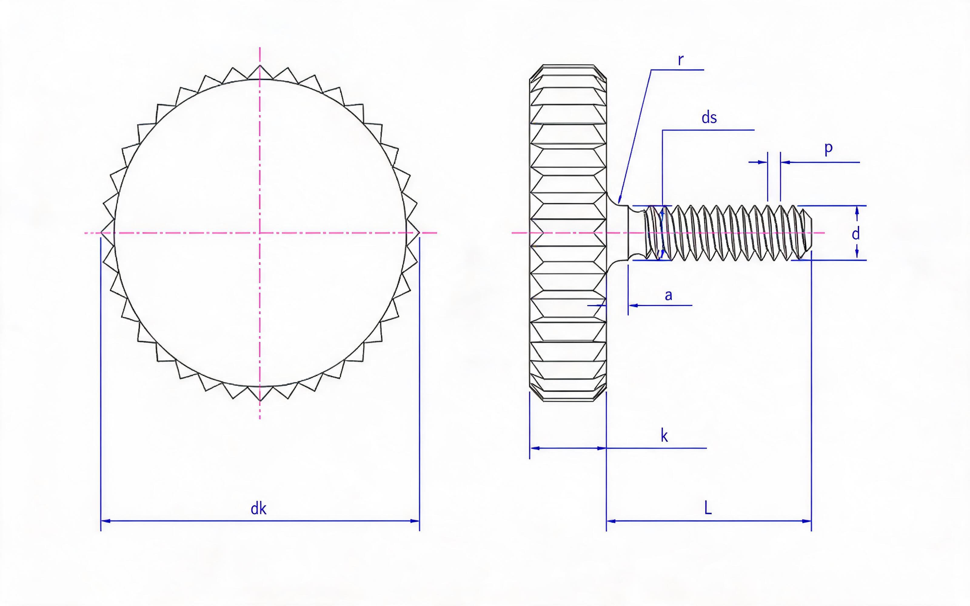 Thin knurled big head screw (d ≥ M2) Standard Drawing