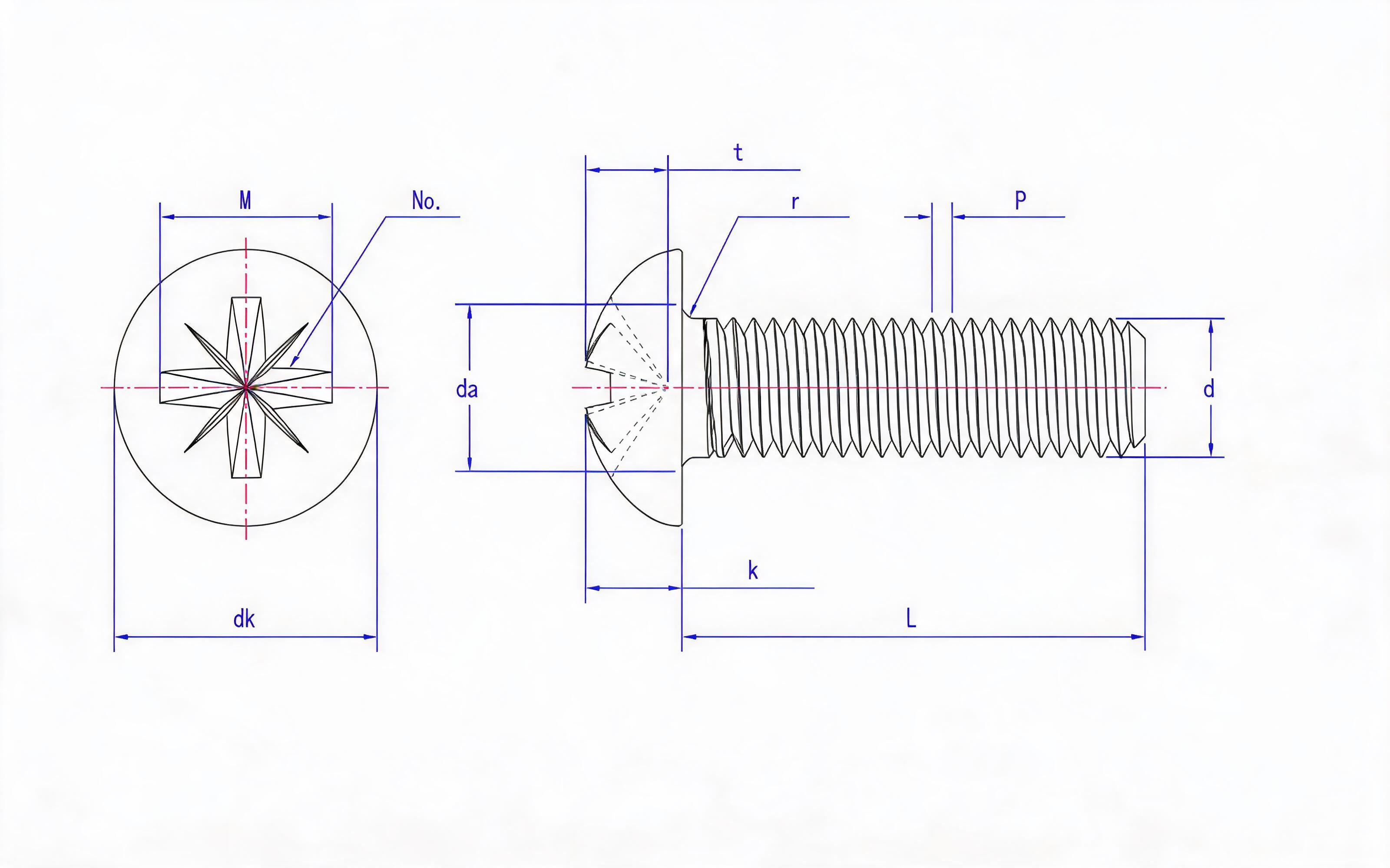 RAISED HEAD SCREW (Z-SLOT) Standard Drawing