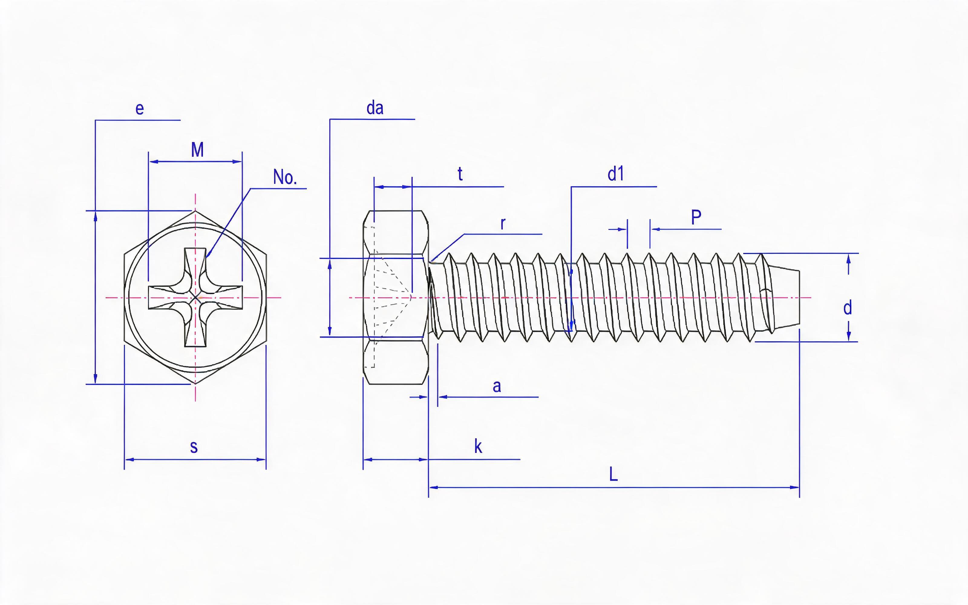 Cross recessed hexagon self-tapping screw Type F Standard Drawing