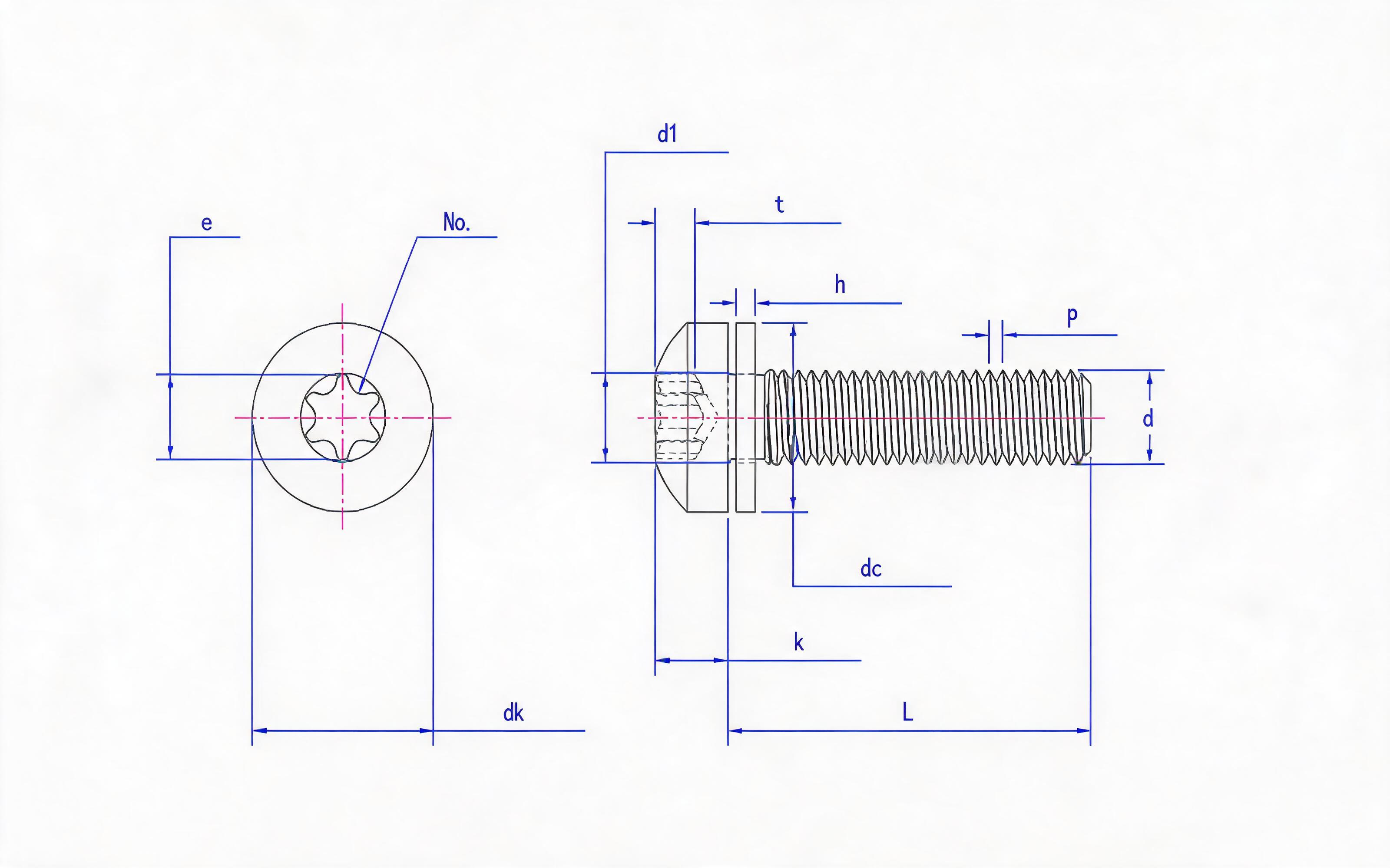 Combination of panhead screw and flat washer (ISO 14583) Standard Drawing