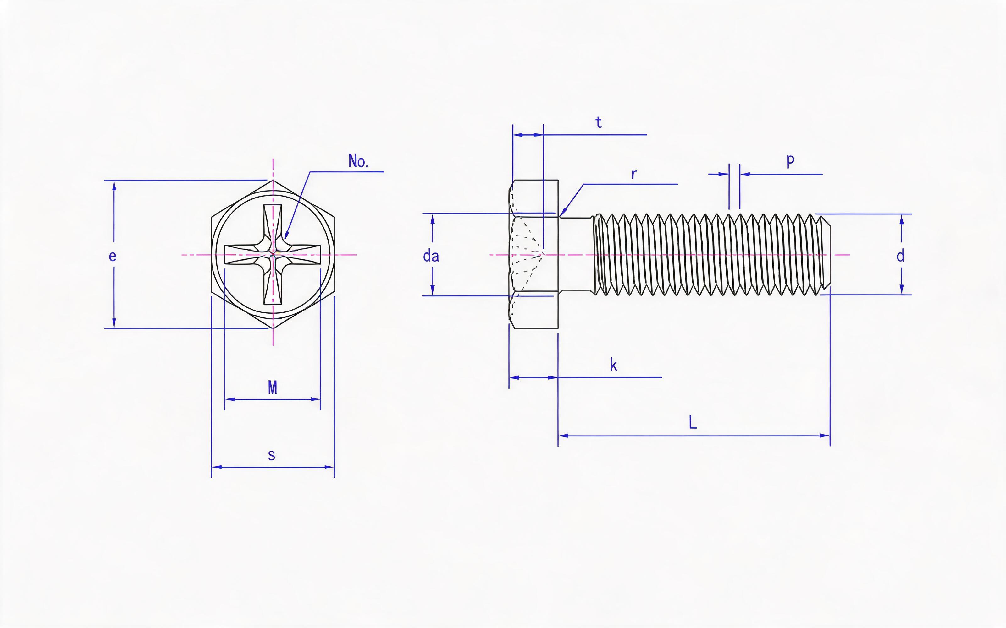 Cross recessed hexagon bolt Standard Drawing