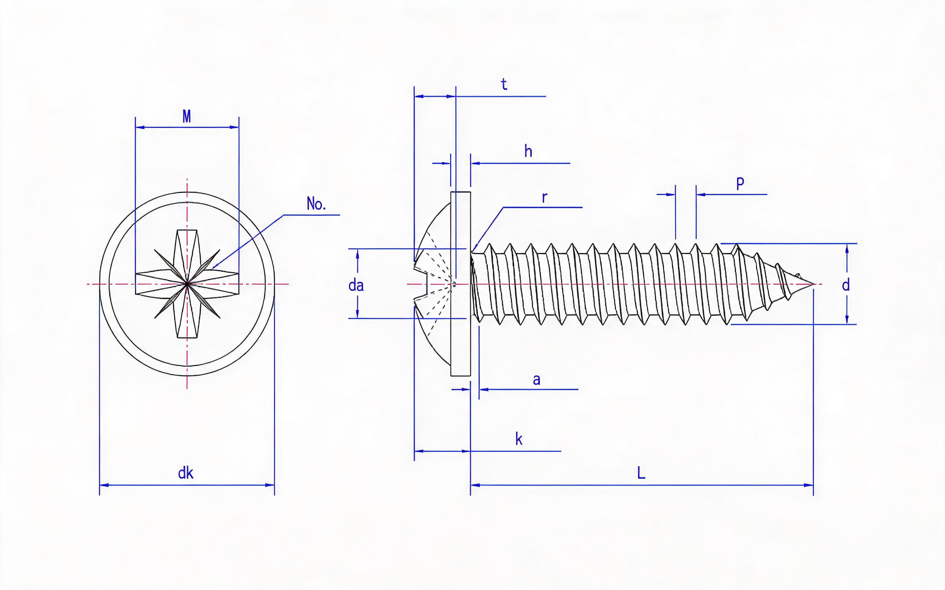 Type C self-tapping screw with herringbone groove round head flange Standard Drawing
