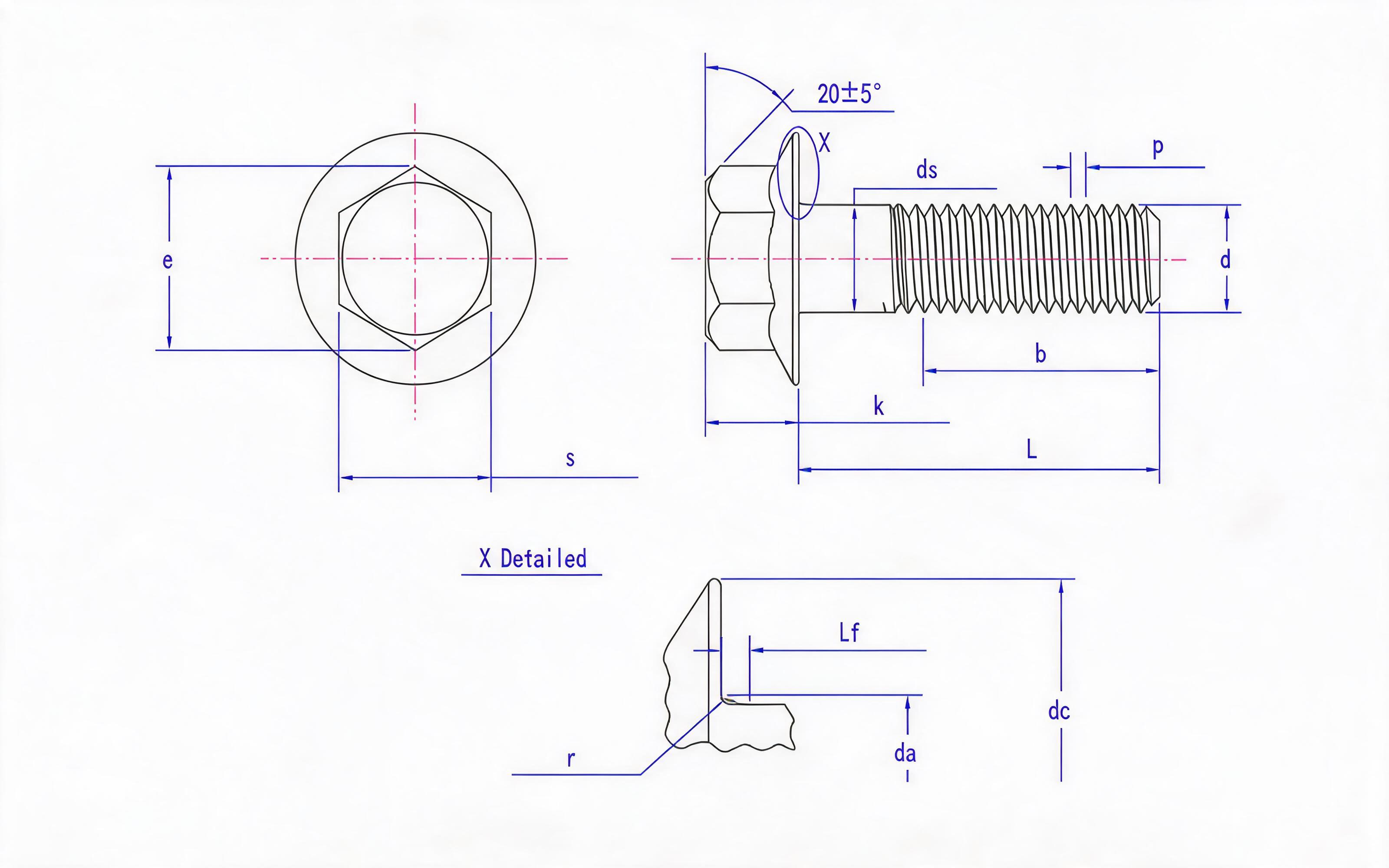 Hexagon flange bolt (type F) Standard Drawing
