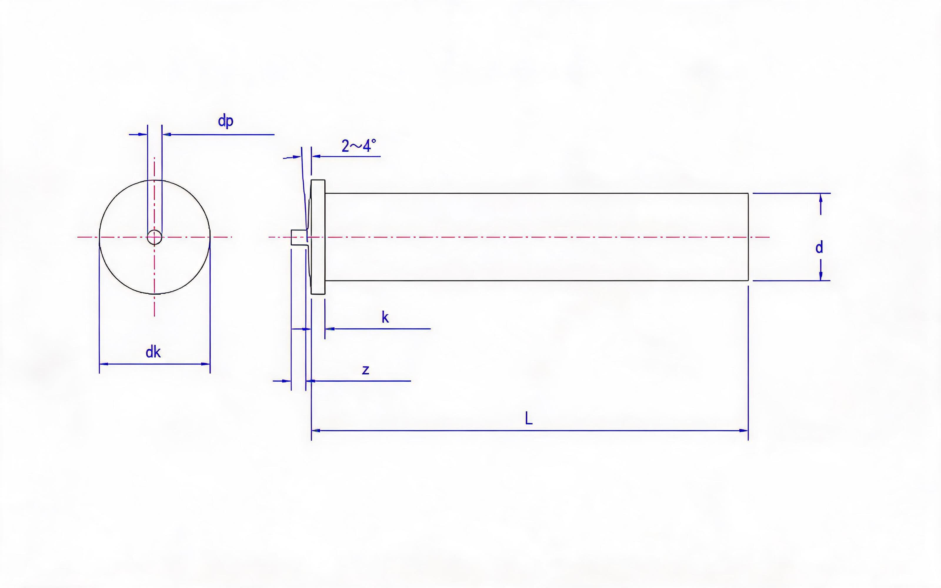 Welded Studs for Arc Stud Welding (UT-type unthreaded stud) Standard Drawing