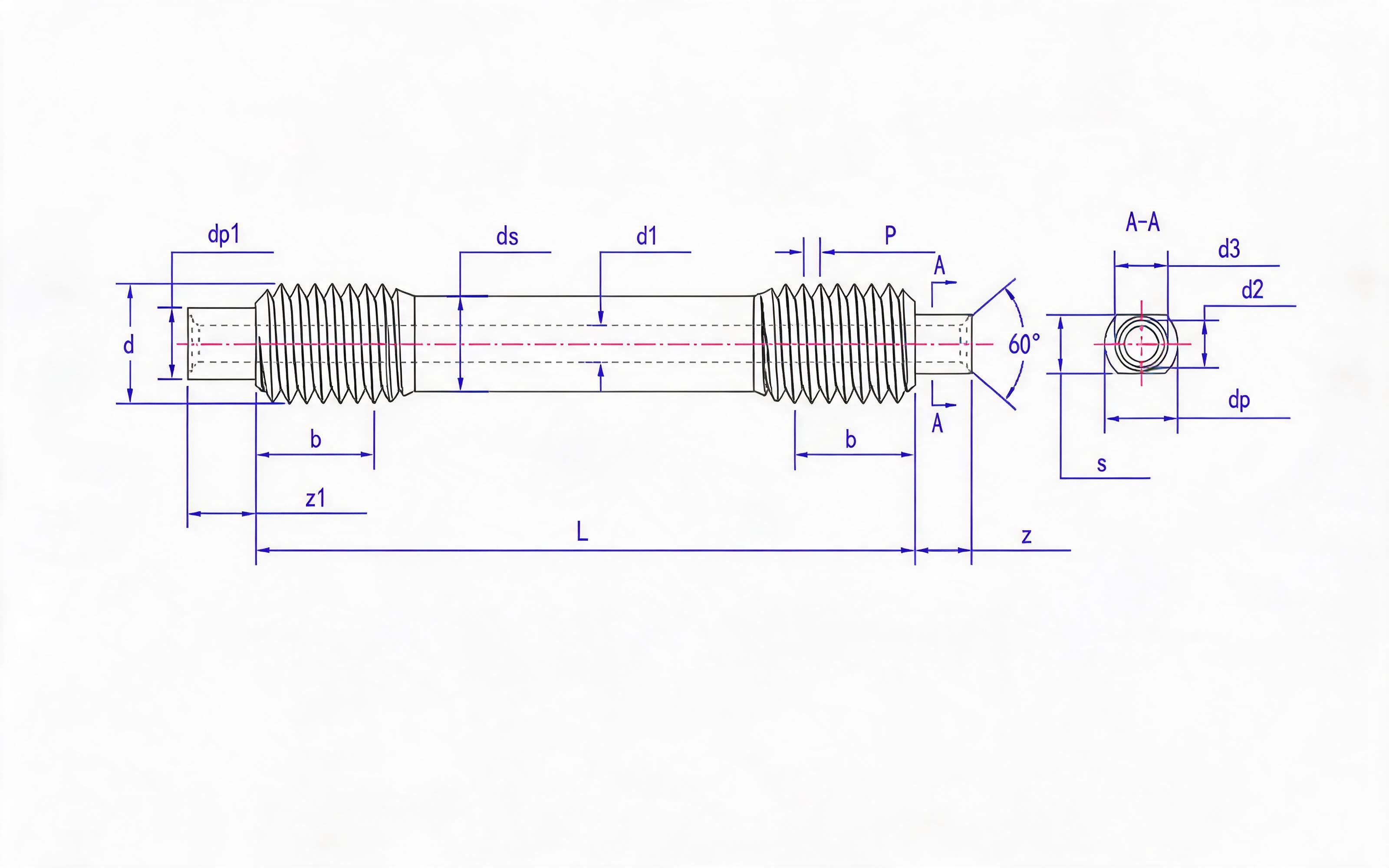 SD double-head equal-length thread stud (d ≥ 64mm) Table 1 Standard Drawing