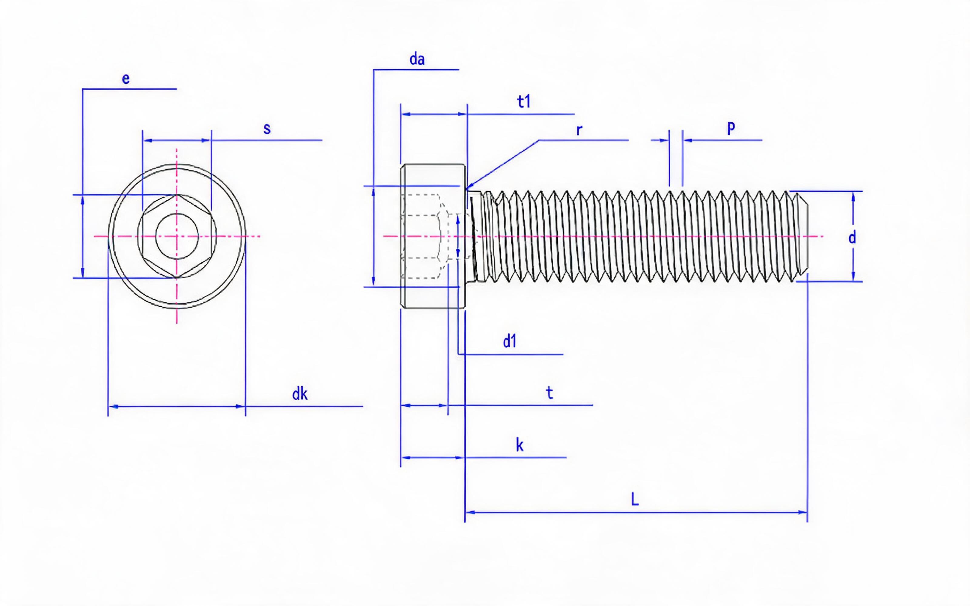 Hexagon socket head screw with guide hole Standard Drawing