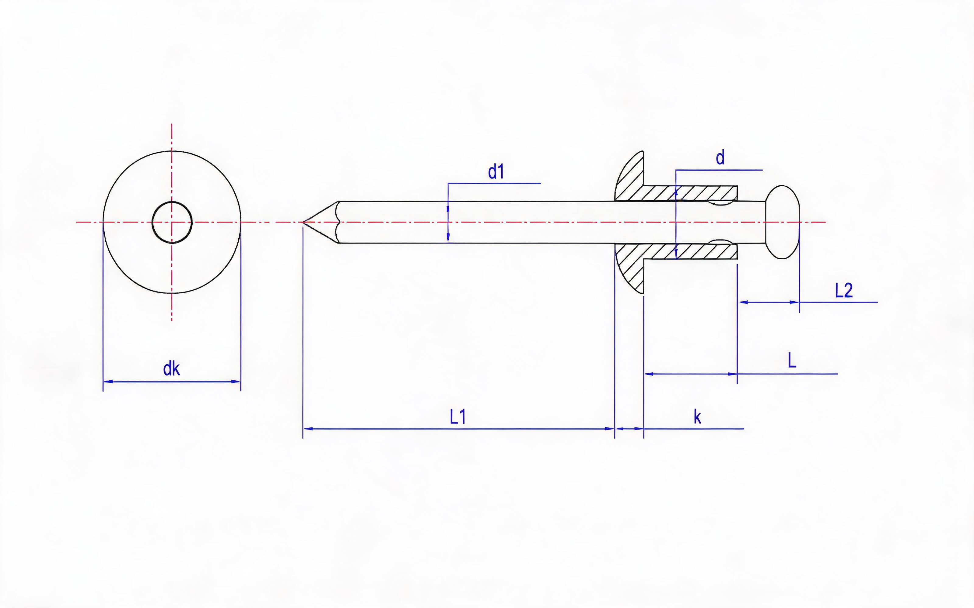 Open end round head pop rivets - Grade 51 Standard Drawing