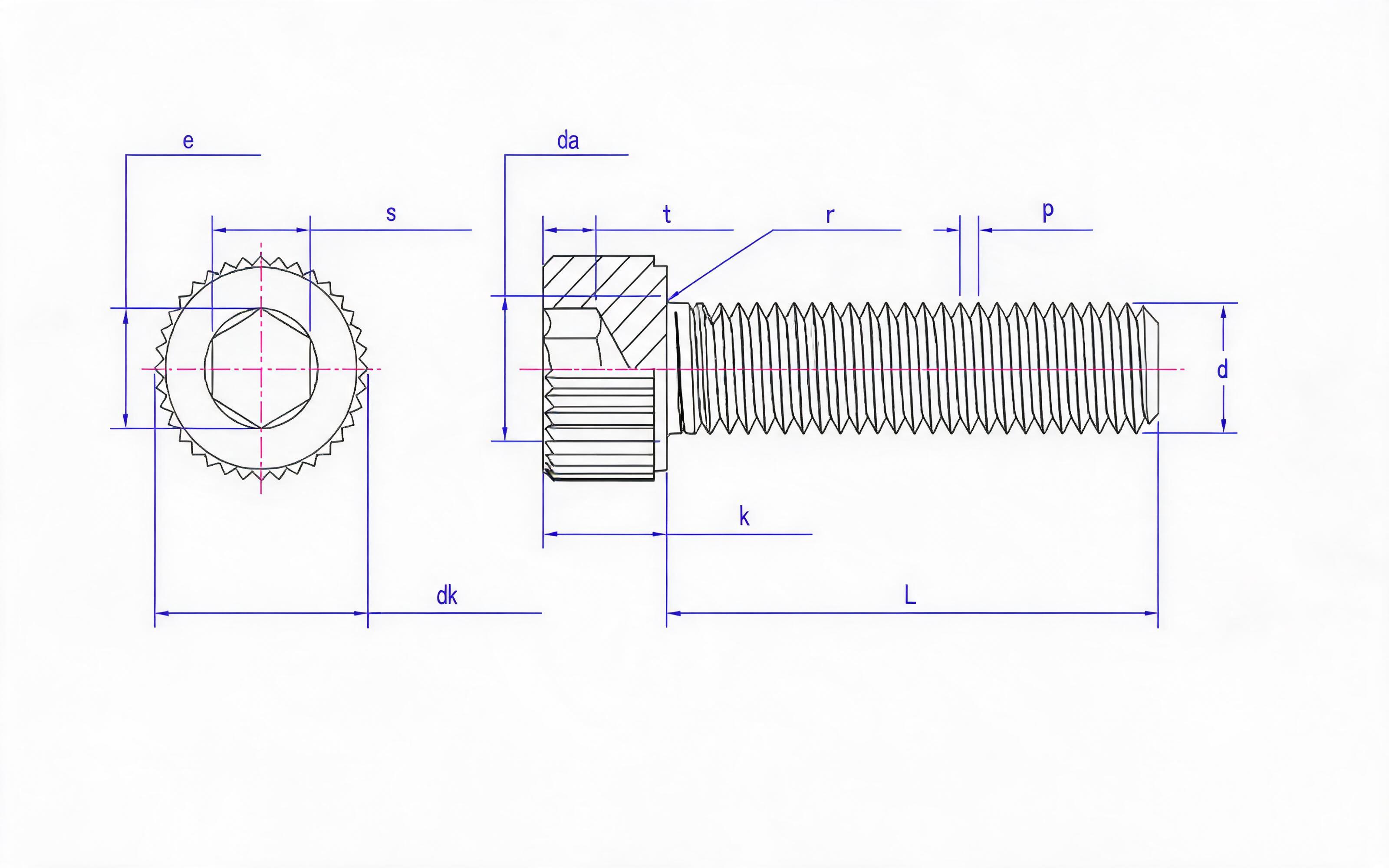 Knurled hexagon socket head cap screw Standard Drawing
