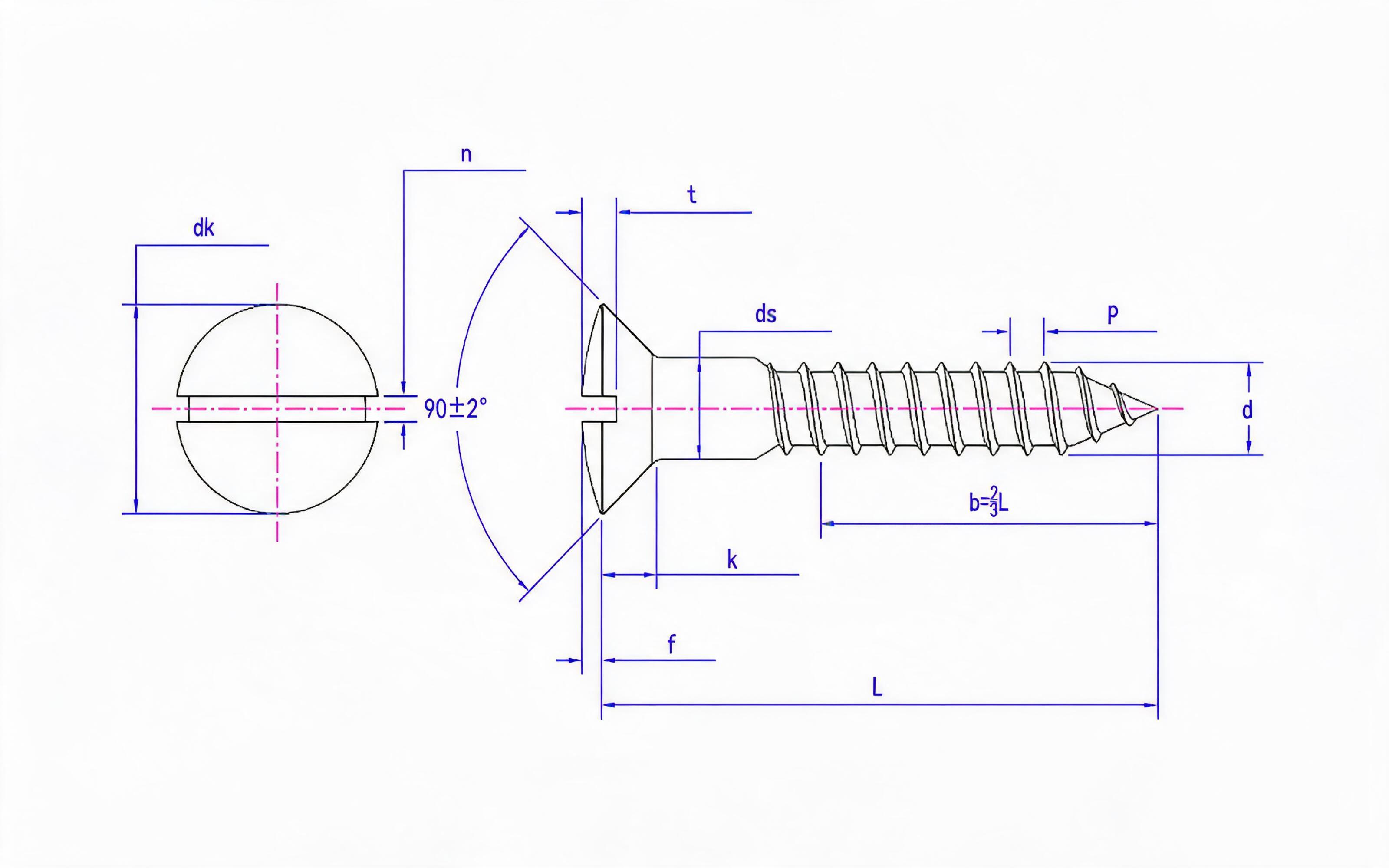 SLOTTED COUNTERSUNK HEAD WOOD SCREW Standard Drawing
