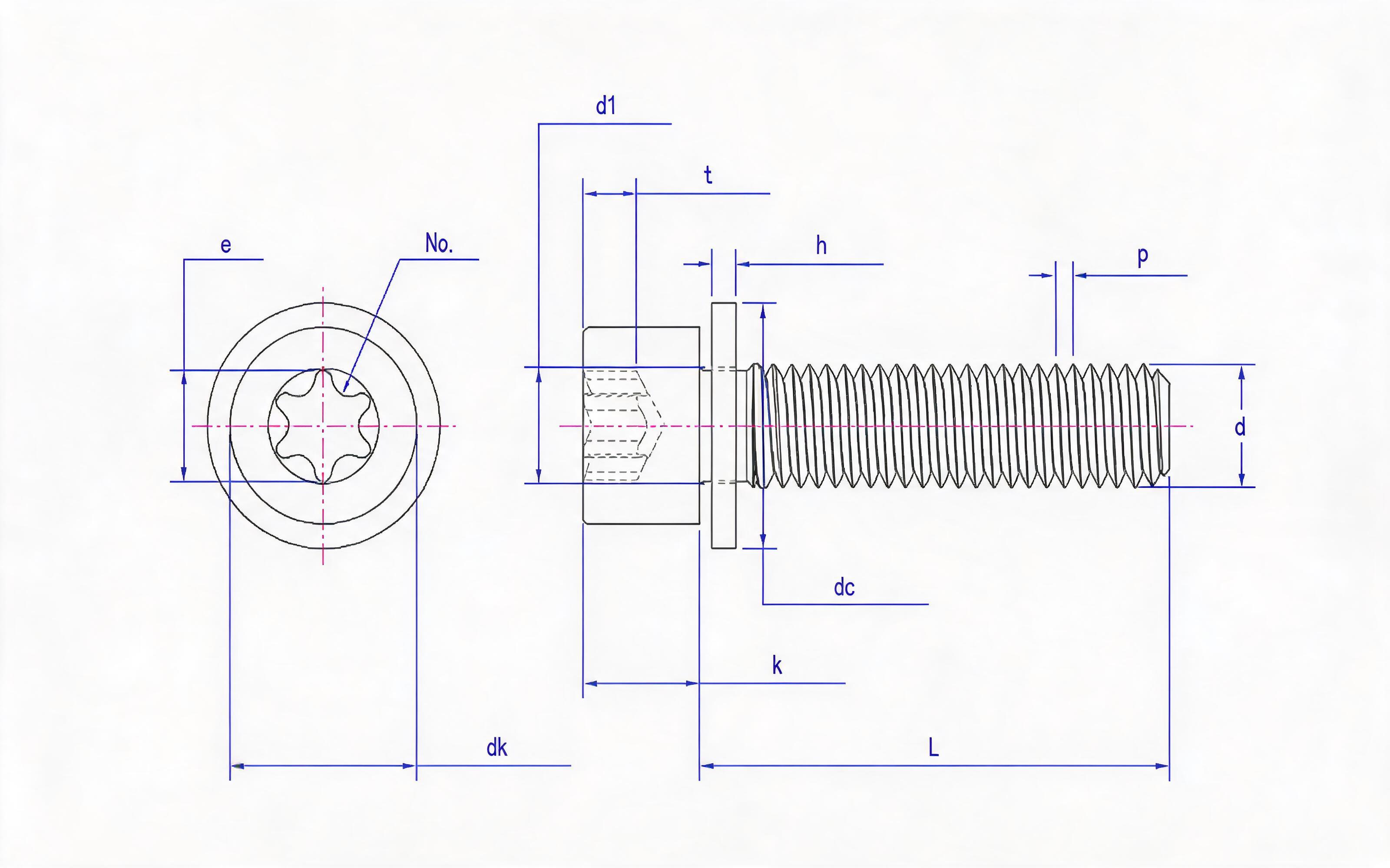 Combination of hexagon socket cheese head screw and flat washer (ISO 14579) Standard Drawing