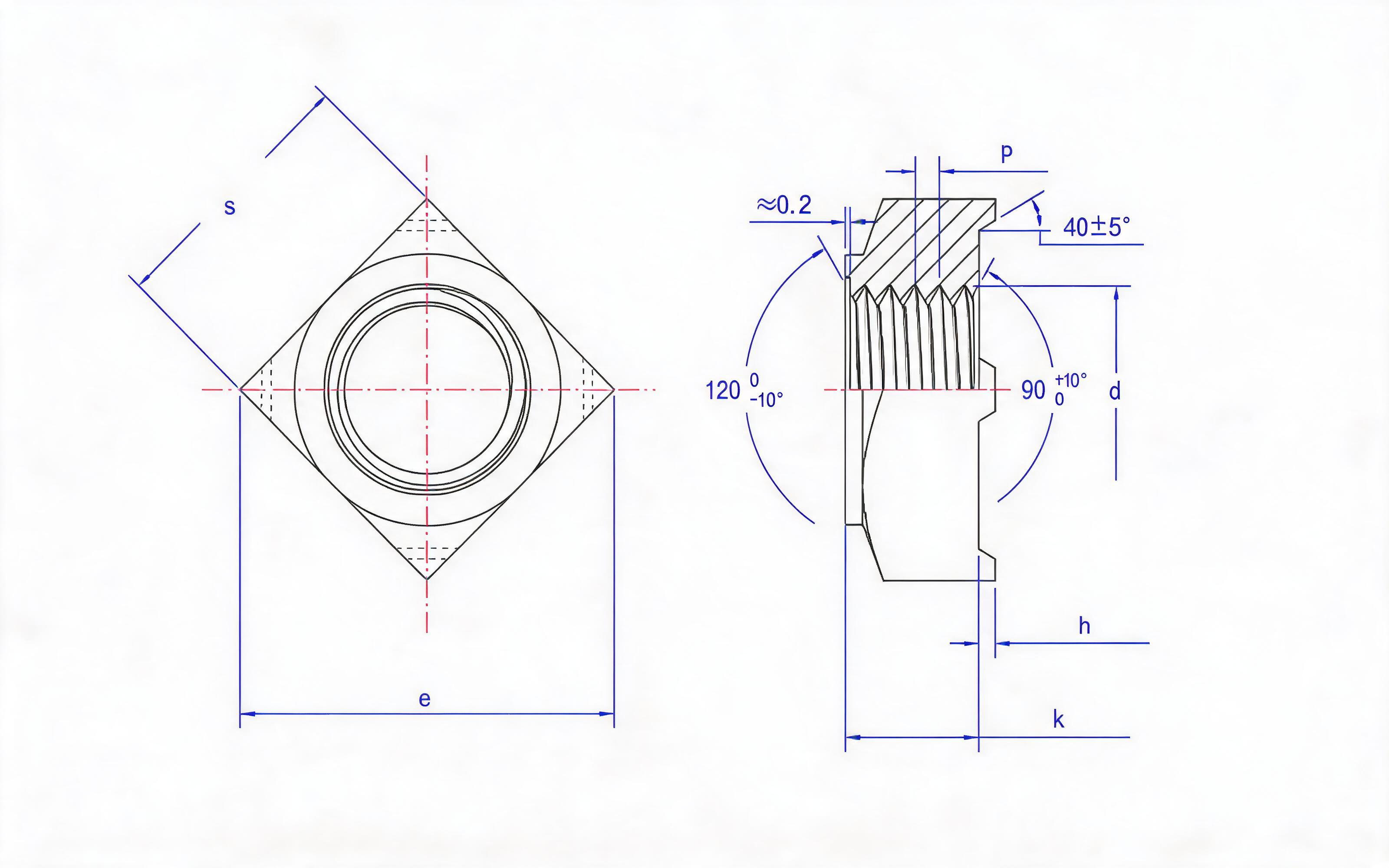 SQUARE WELDED NUT Standard Drawing