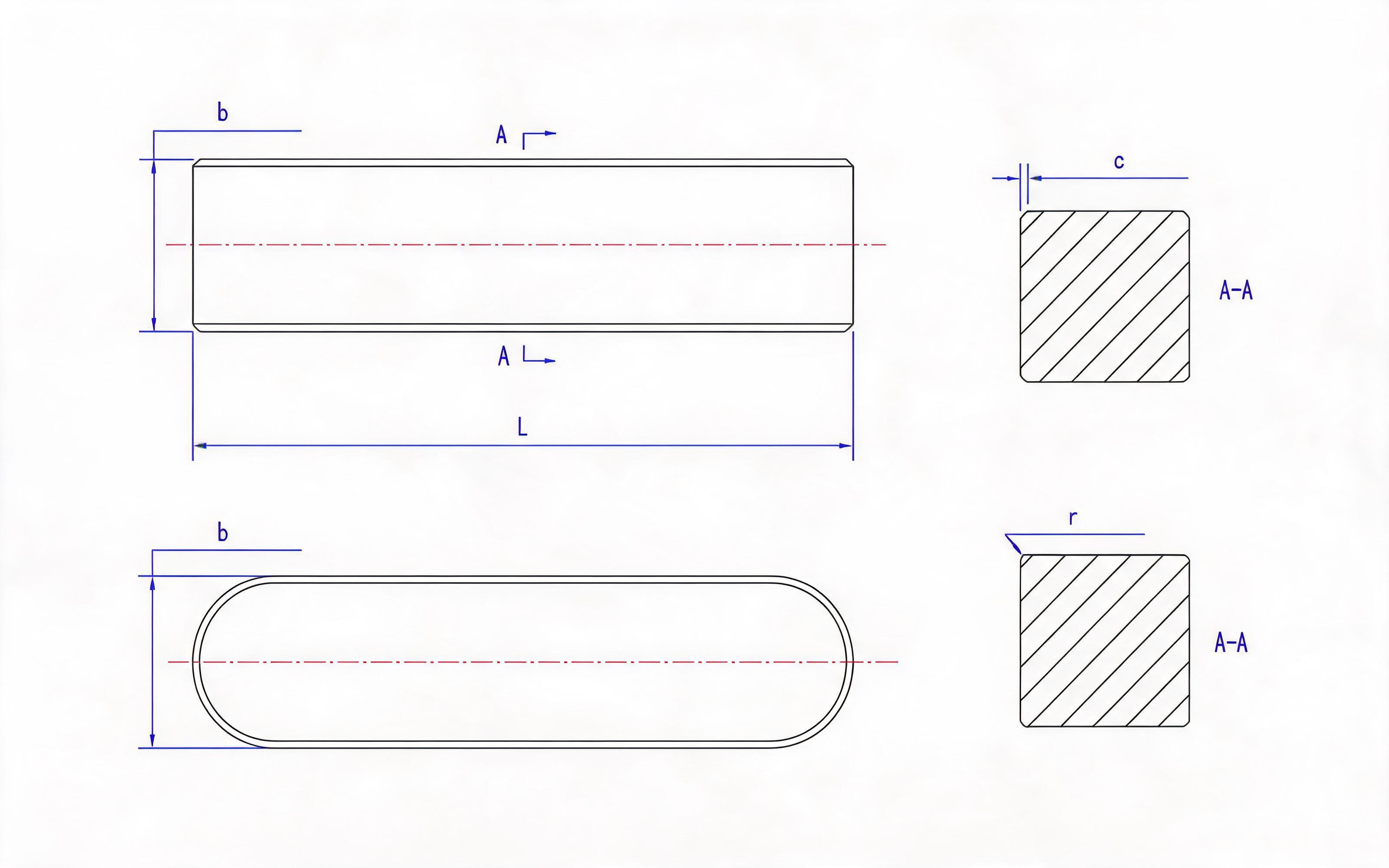 Type A square key Standard Drawing